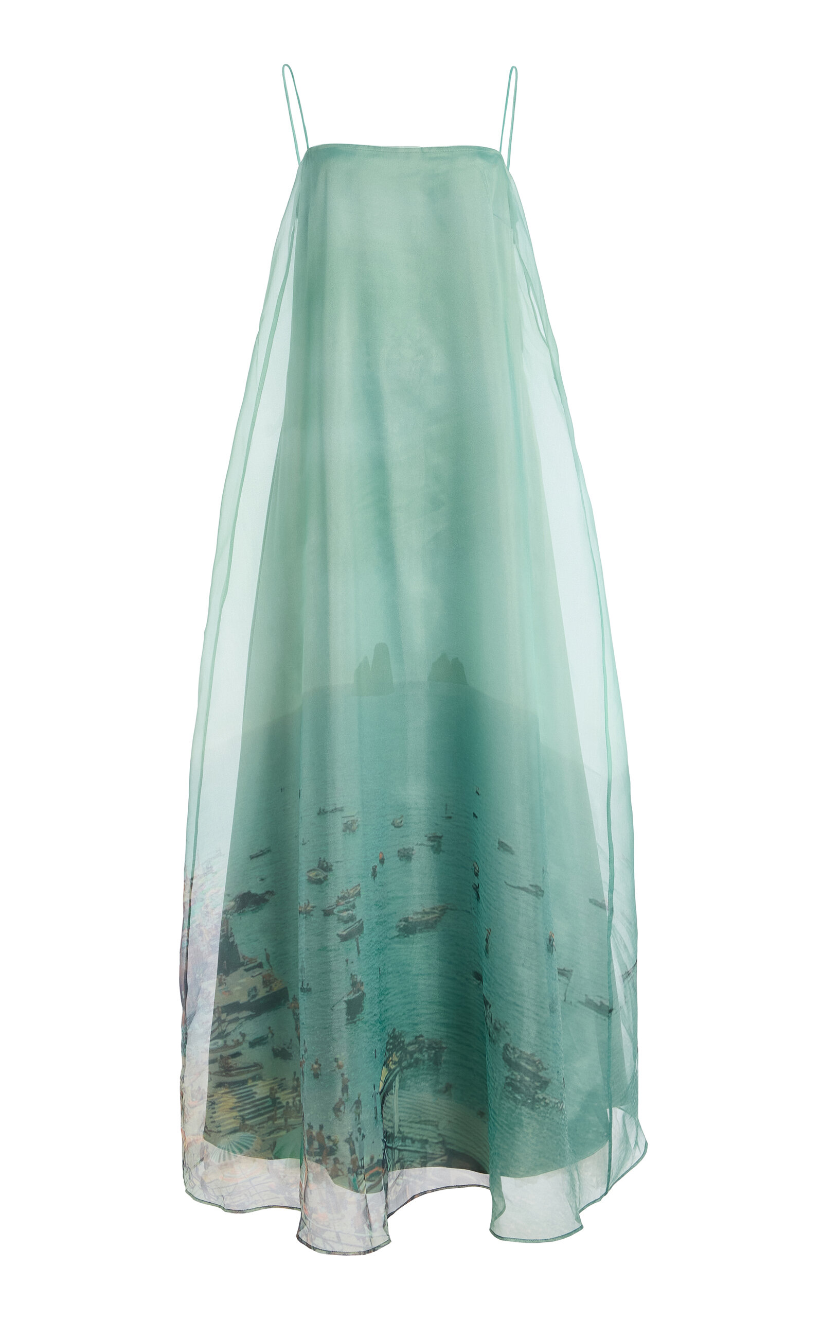 STAUD Delfina Printed Organza Maxi Dress