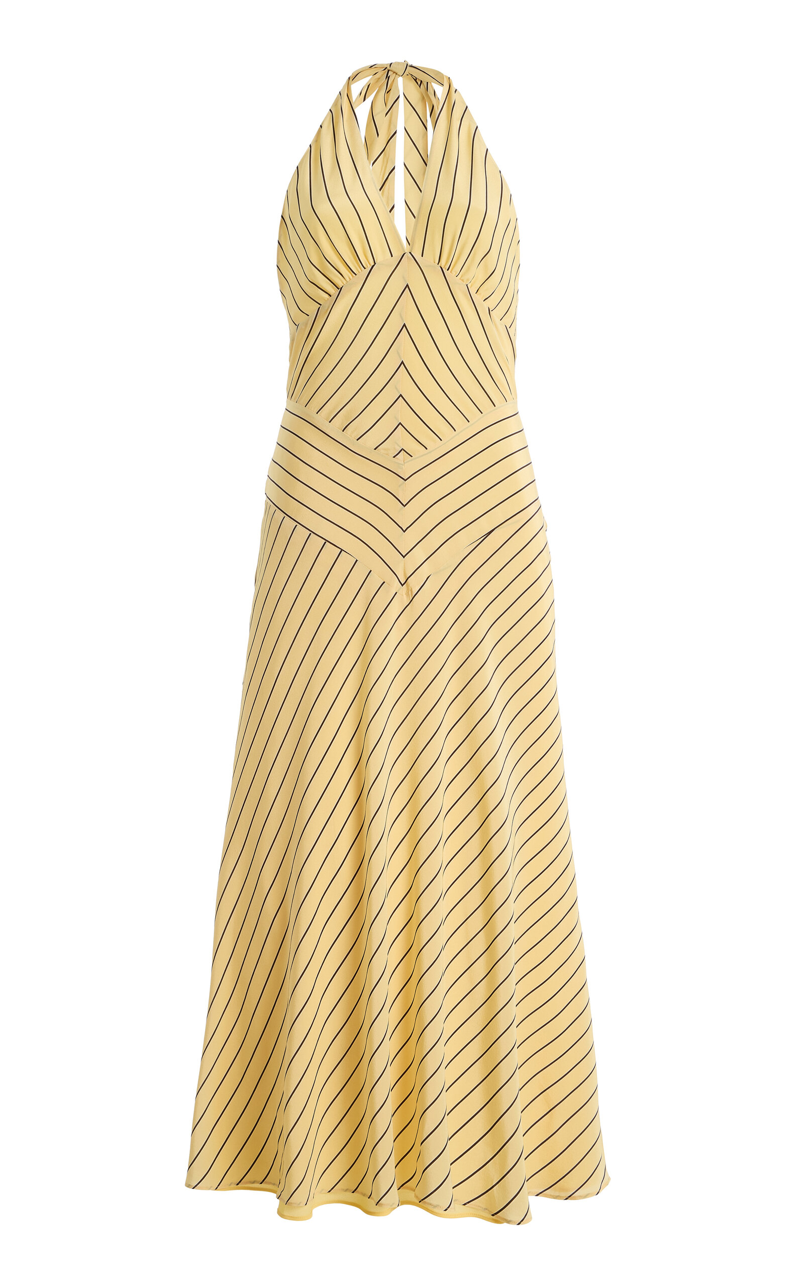 Staud Louise Striped Silk Midi Dress In Brown
