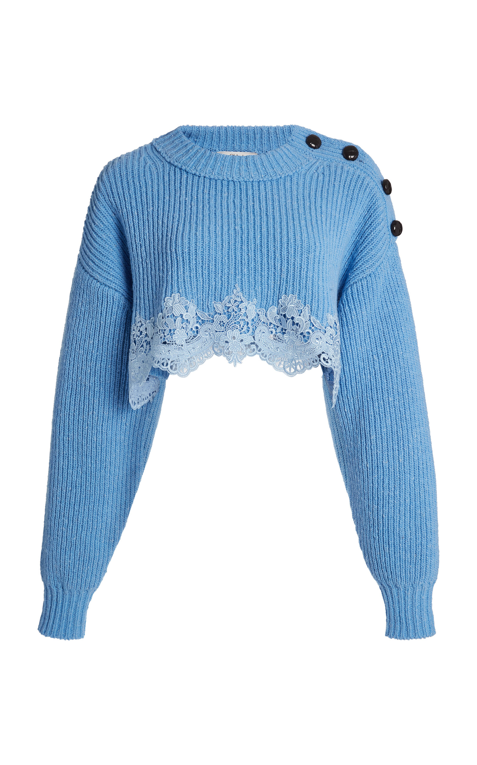 Chloé Lace-Trimmed Wool Cropped Sweater | Thumbnail 8 Chloé Lace-Trimmed Wool Cropped Sweater | Thumbnail 8