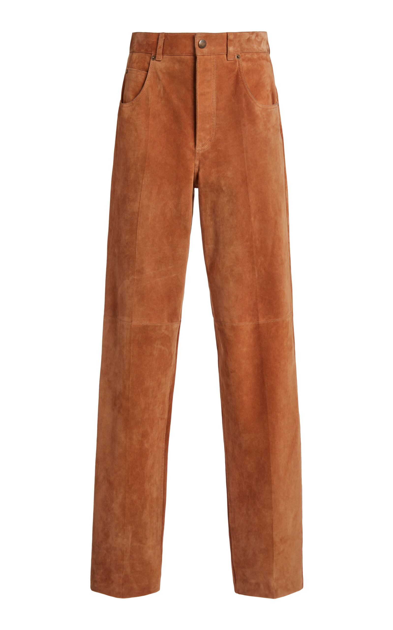 Chloé Suede Straight-leg Pants In Brown