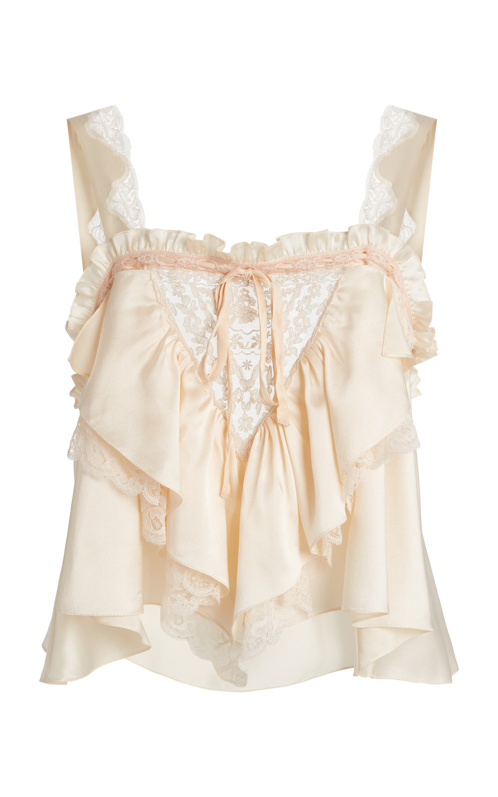Chloé Lace-Trimmed Silk Satin Top - Moda Operandi
