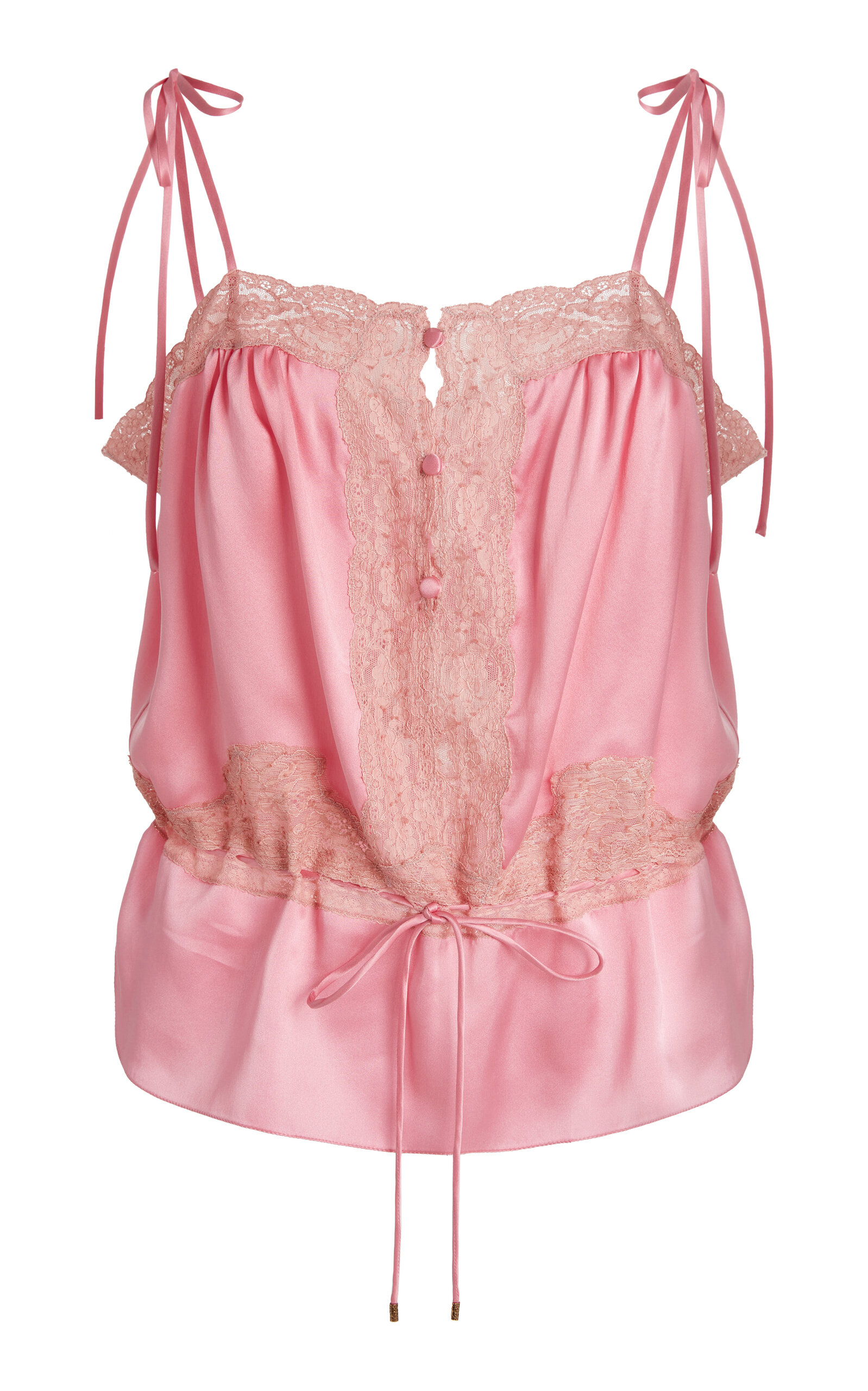 Lace-Trimmed Silk Satin Top