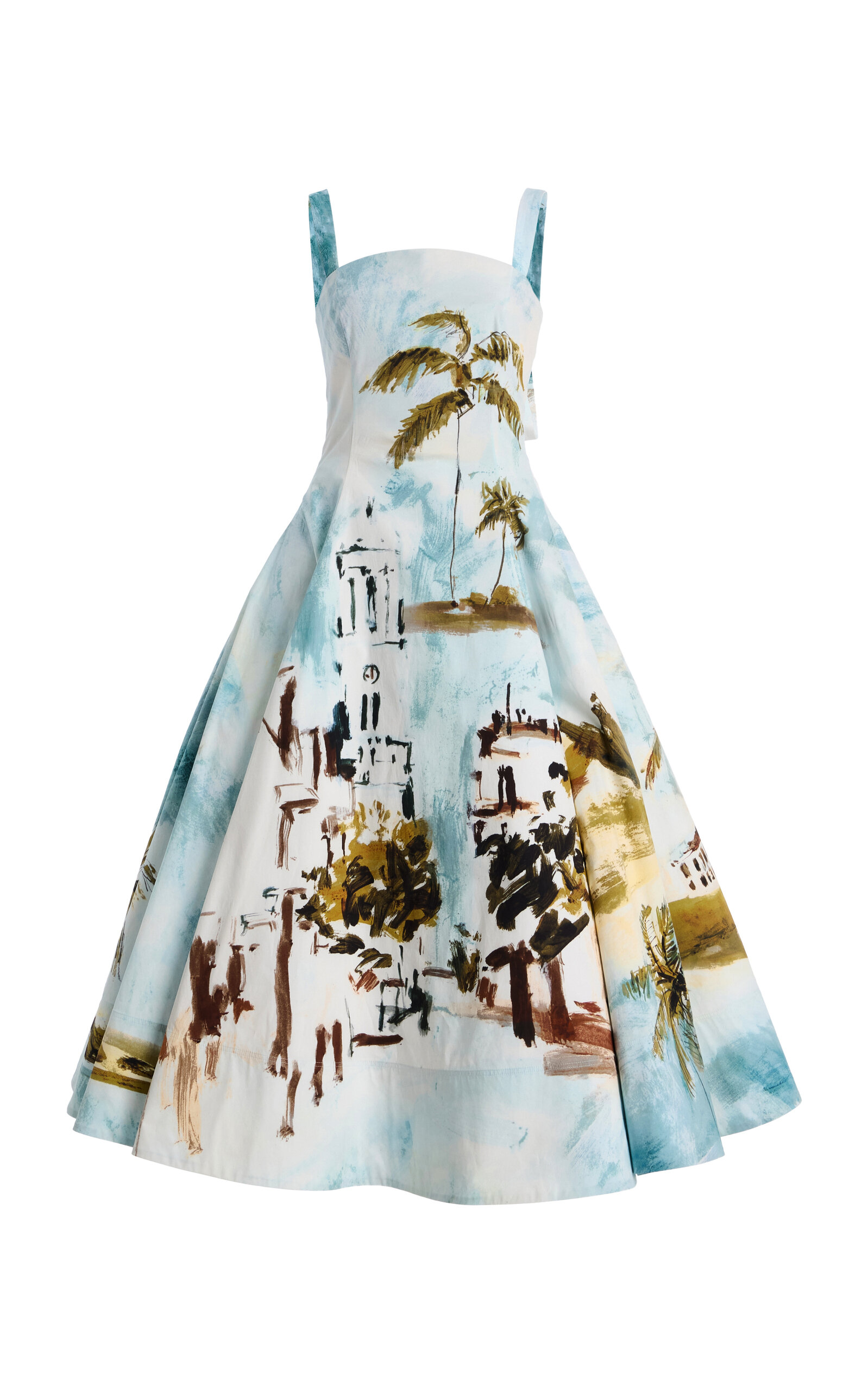 Oscar de la Renta Printed Stretch Cotton-Poplin Midi Dress