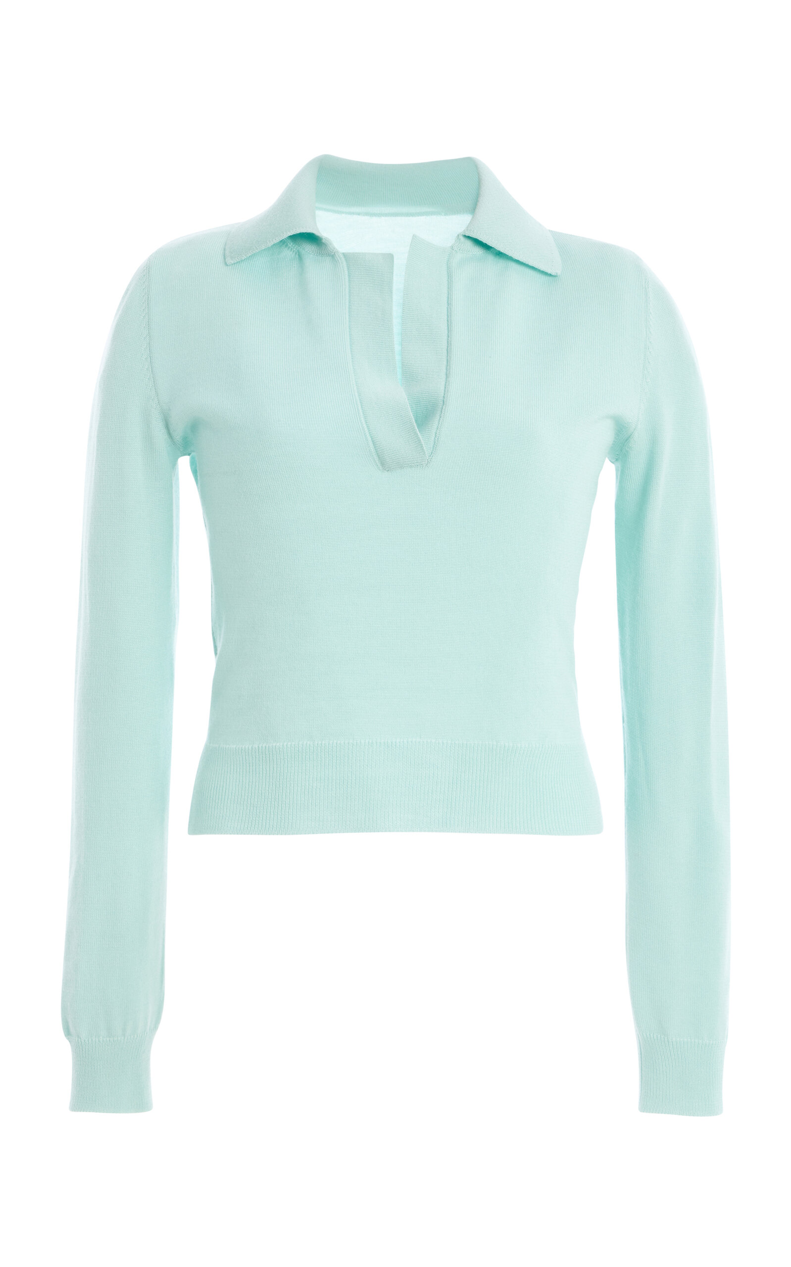 Oscar de la Renta Cropped Virgin-Wool Polo Top