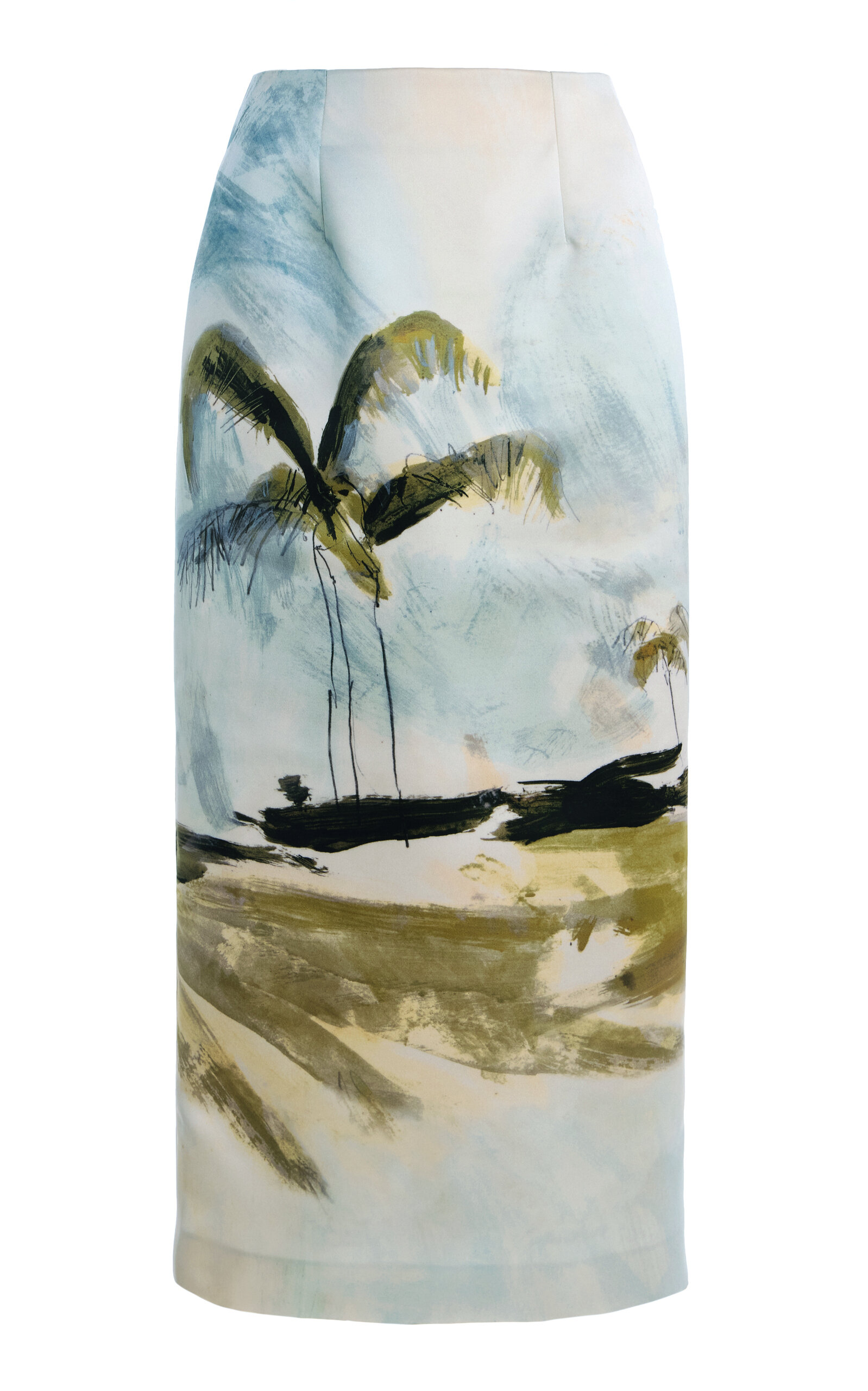 Oscar de la Renta - Printed Satin Midi Pencil Skirt - Multi - US 10 - Moda Operandi