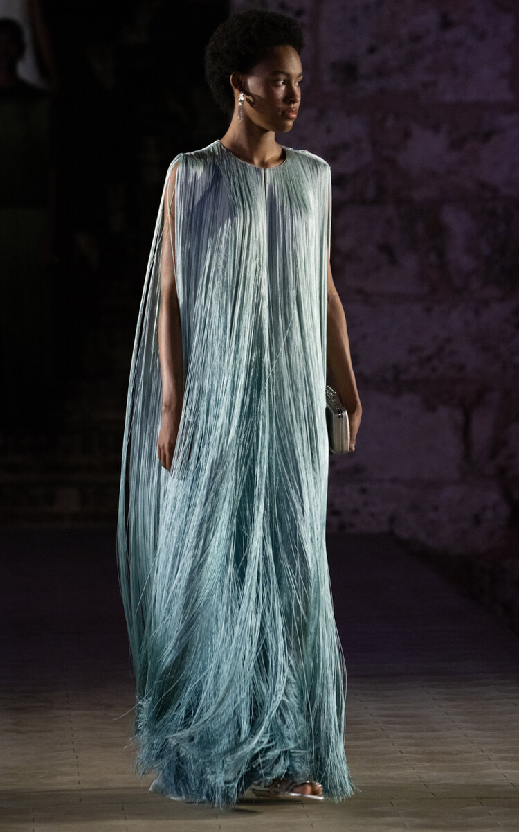 Oscar de la Renta Ombré-Fringed Silk Gown