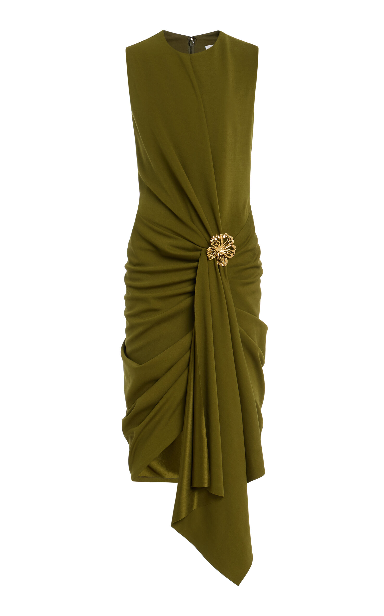 Oscar de la Renta Draped Satin-Crepe Midi Dress