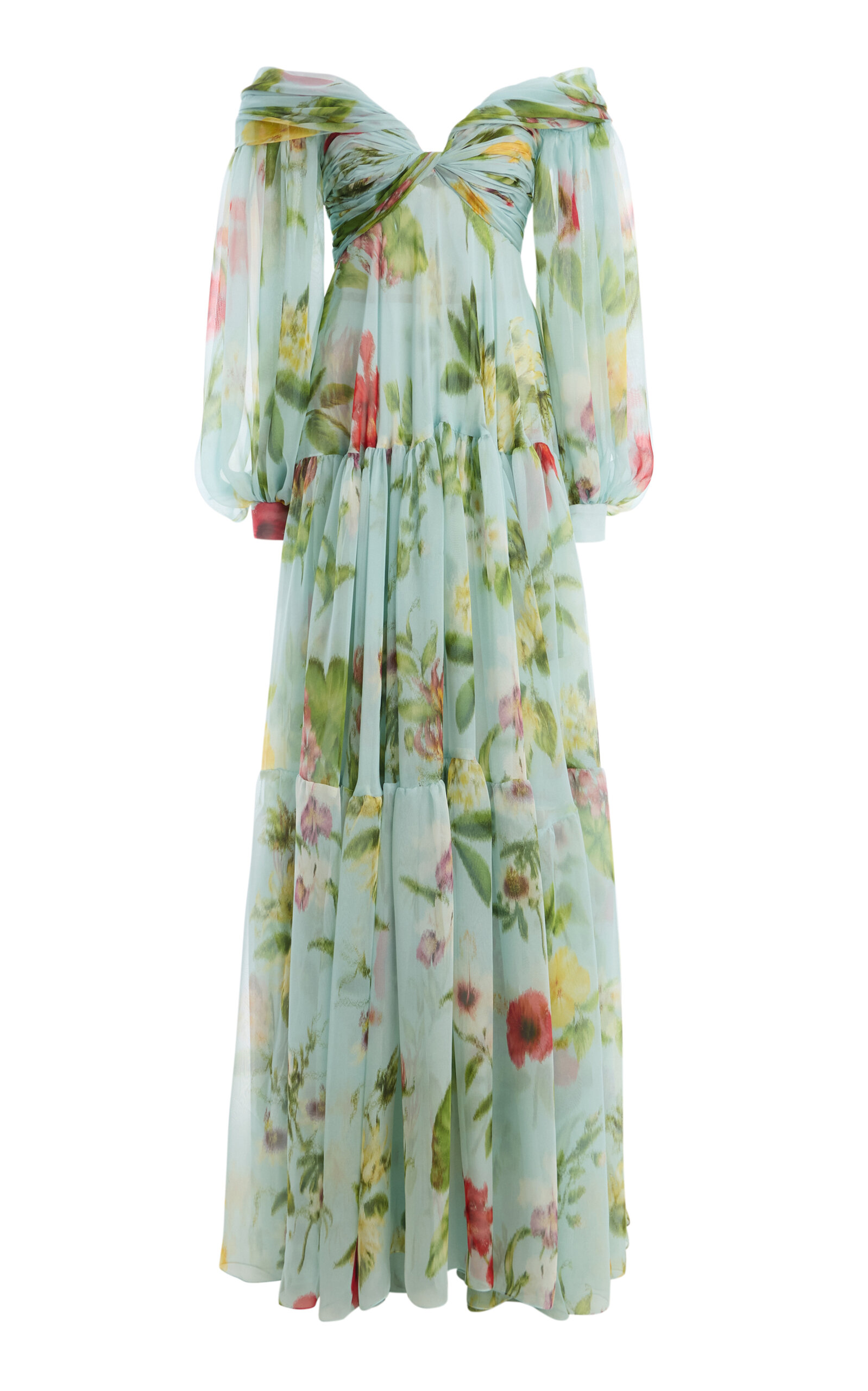 Oscar de la Renta - Off-The-Shoulder Silk-Chiffon Gown - Light Blue - US 2 - Moda Operandi