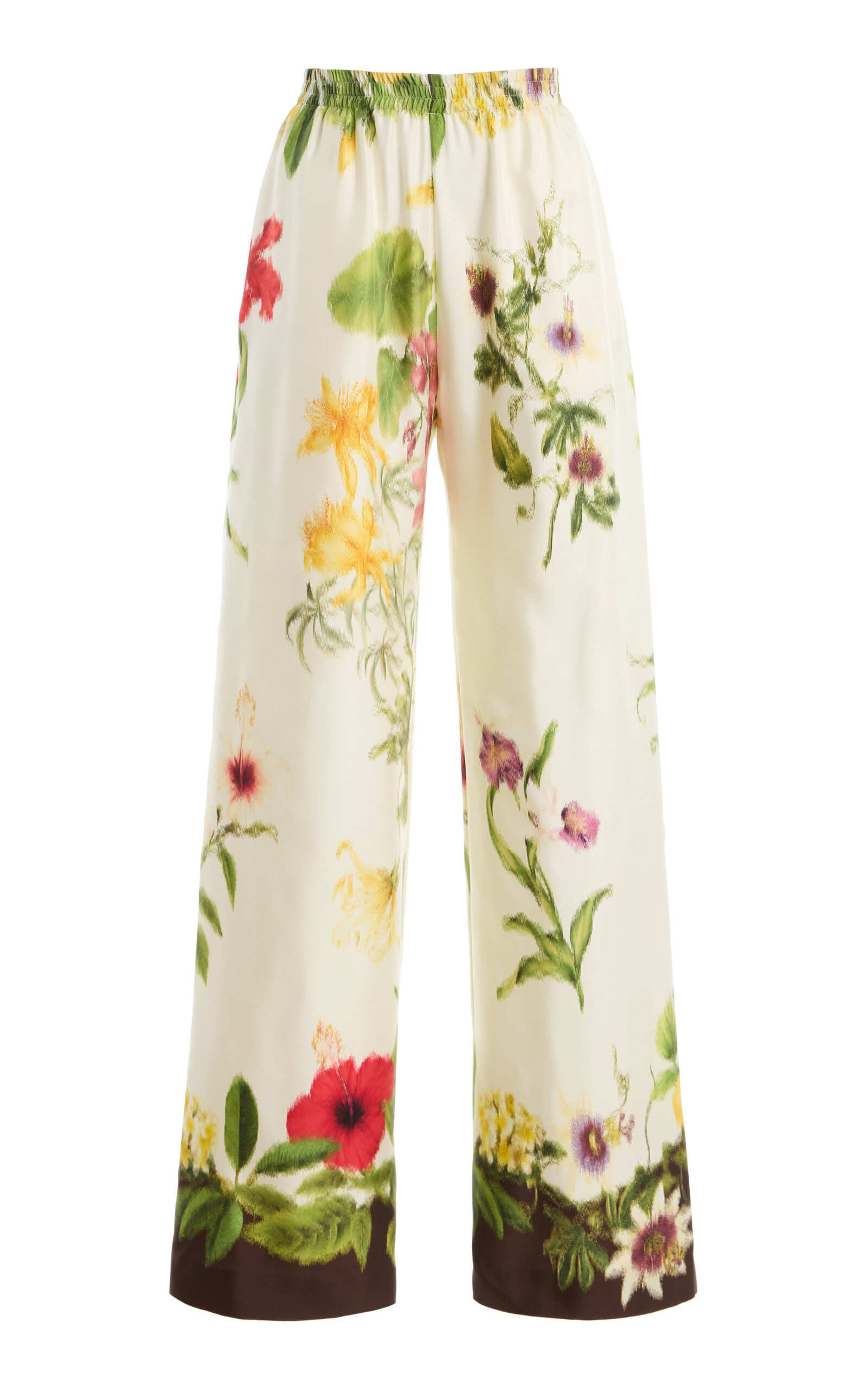 Oscar de la Renta Floral Silk-Twill Straight-Leg Pants