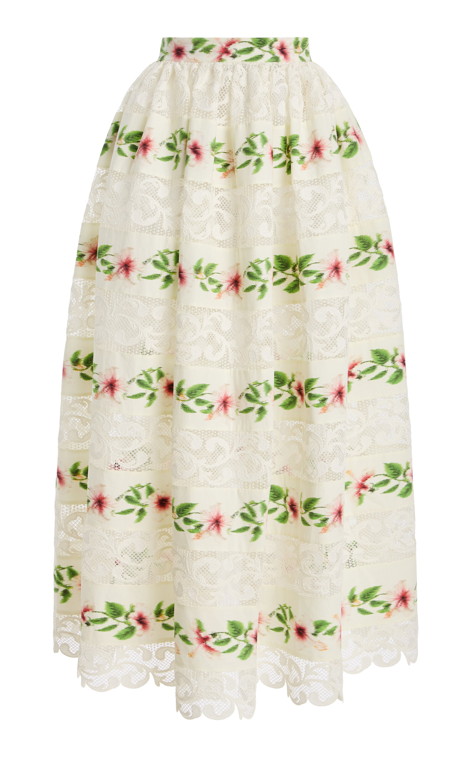 Oscar de la Renta Floral Lace Stretch-Cotton Midi Skirt