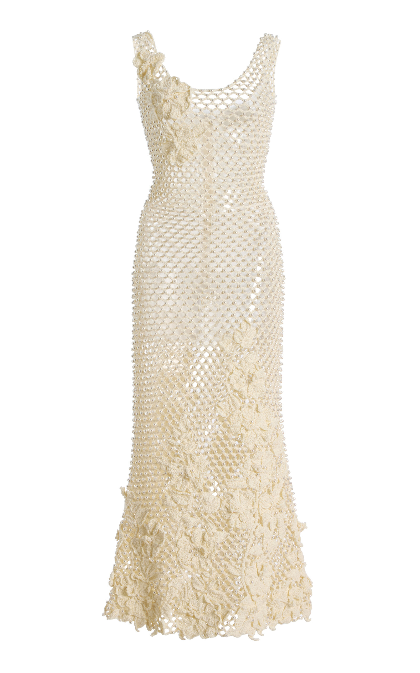 Oscar de la Renta Crocheted Pearl Cotton-Mesh Midi Dress