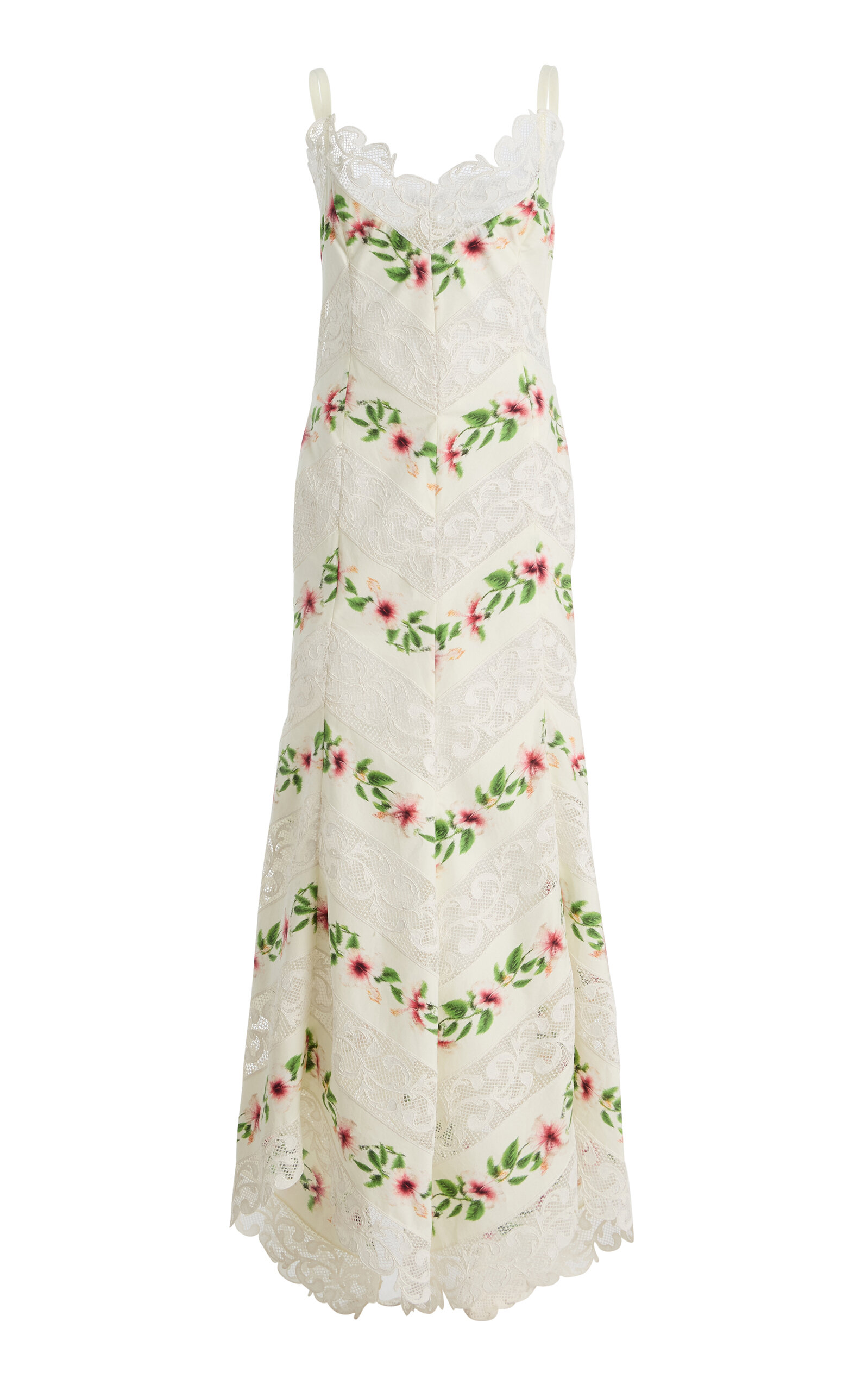 Oscar de la Renta Floral Lace Stretch-Cotton Maxi Dress