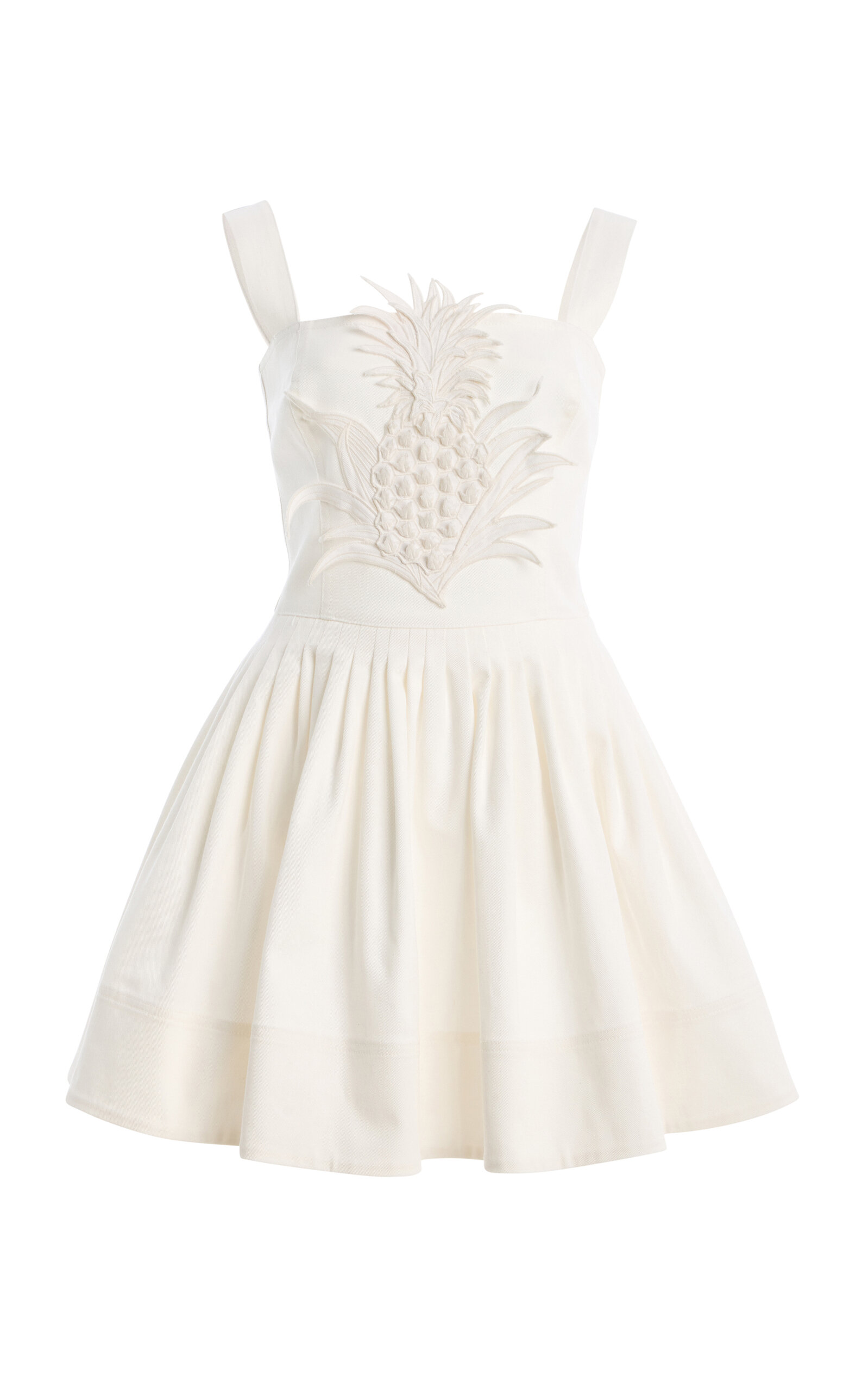Oscar de la Renta - Pineapple-Embroidered Denim Mini Dress - White - US 00 - Moda Operandi