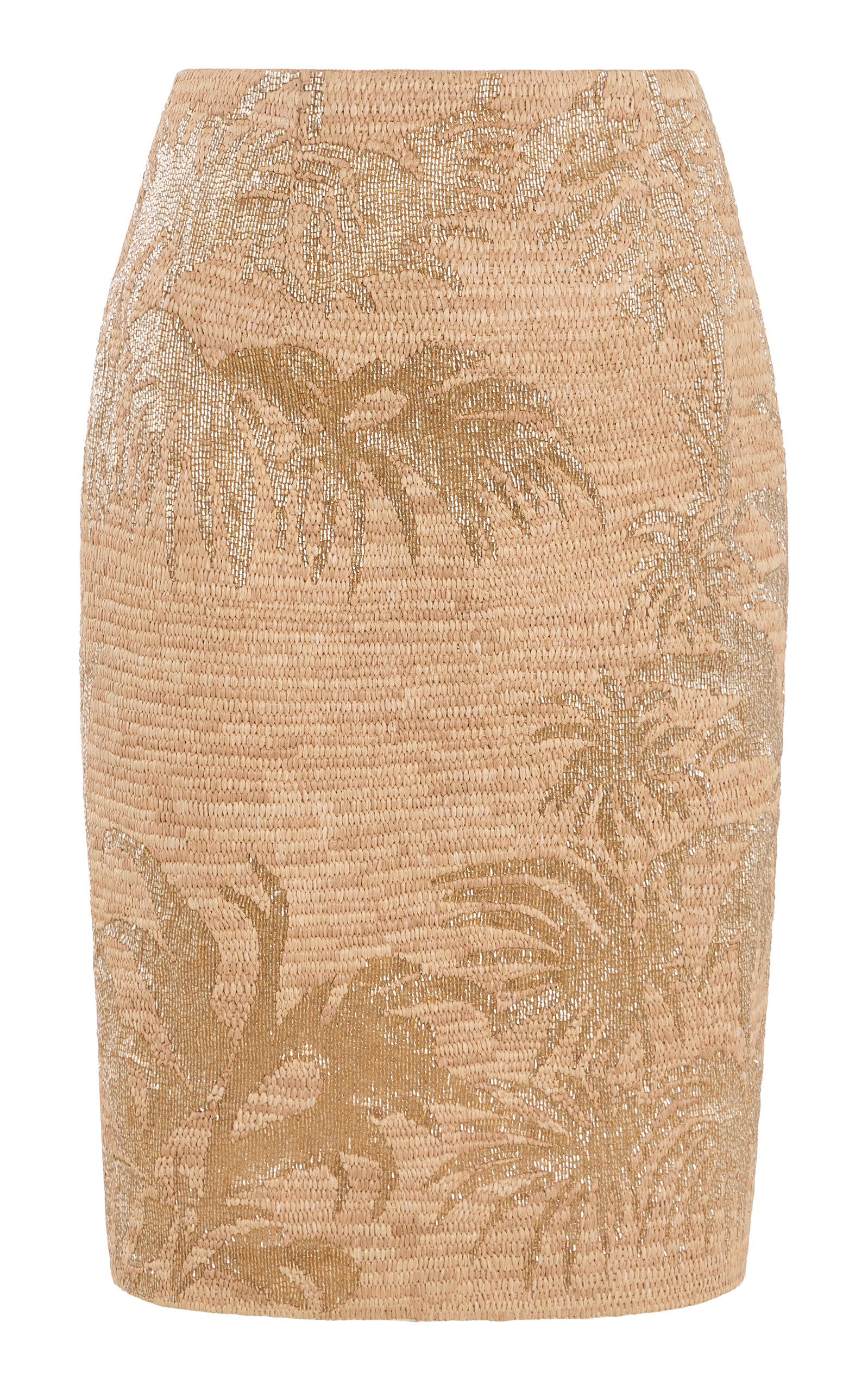 Oscar de la Renta Embroidered Raffia Midi Skirt