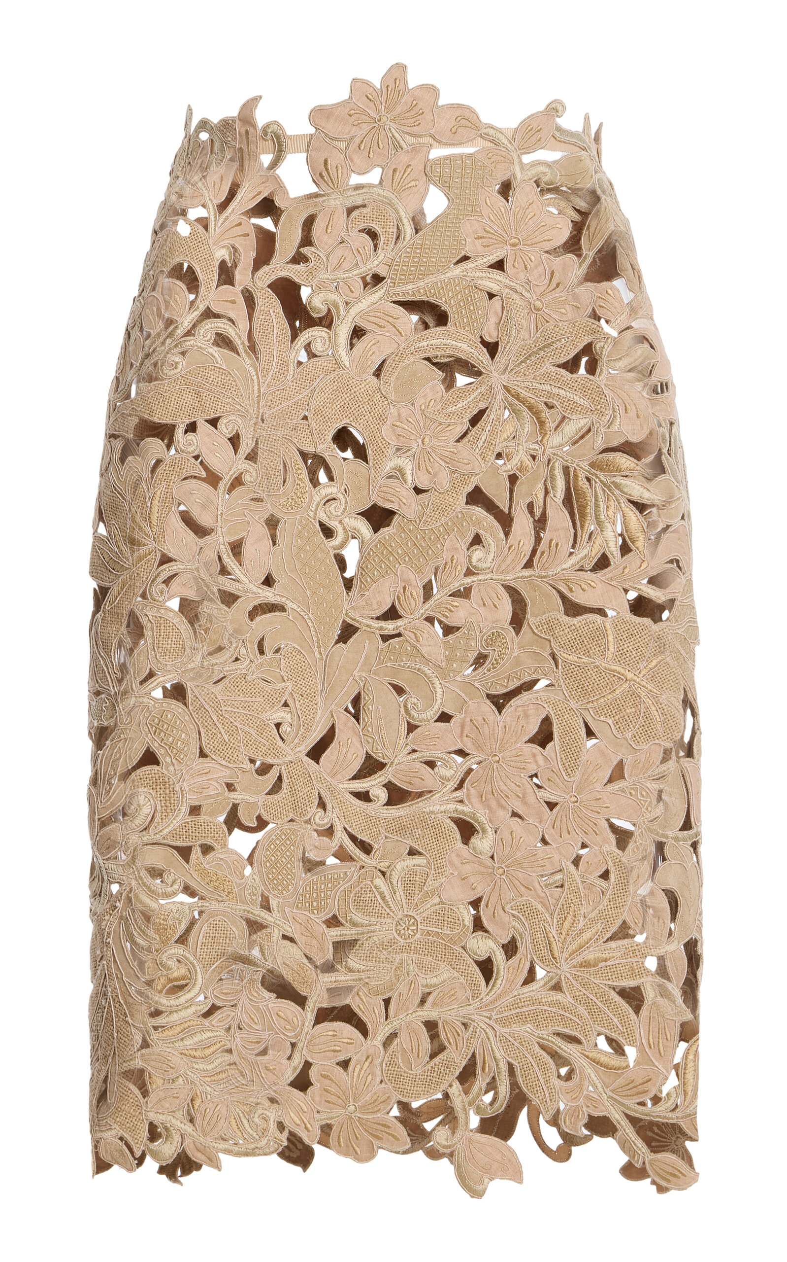 Oscar de la Renta Corded Floral Silk Knee-Length Pencil Skirt