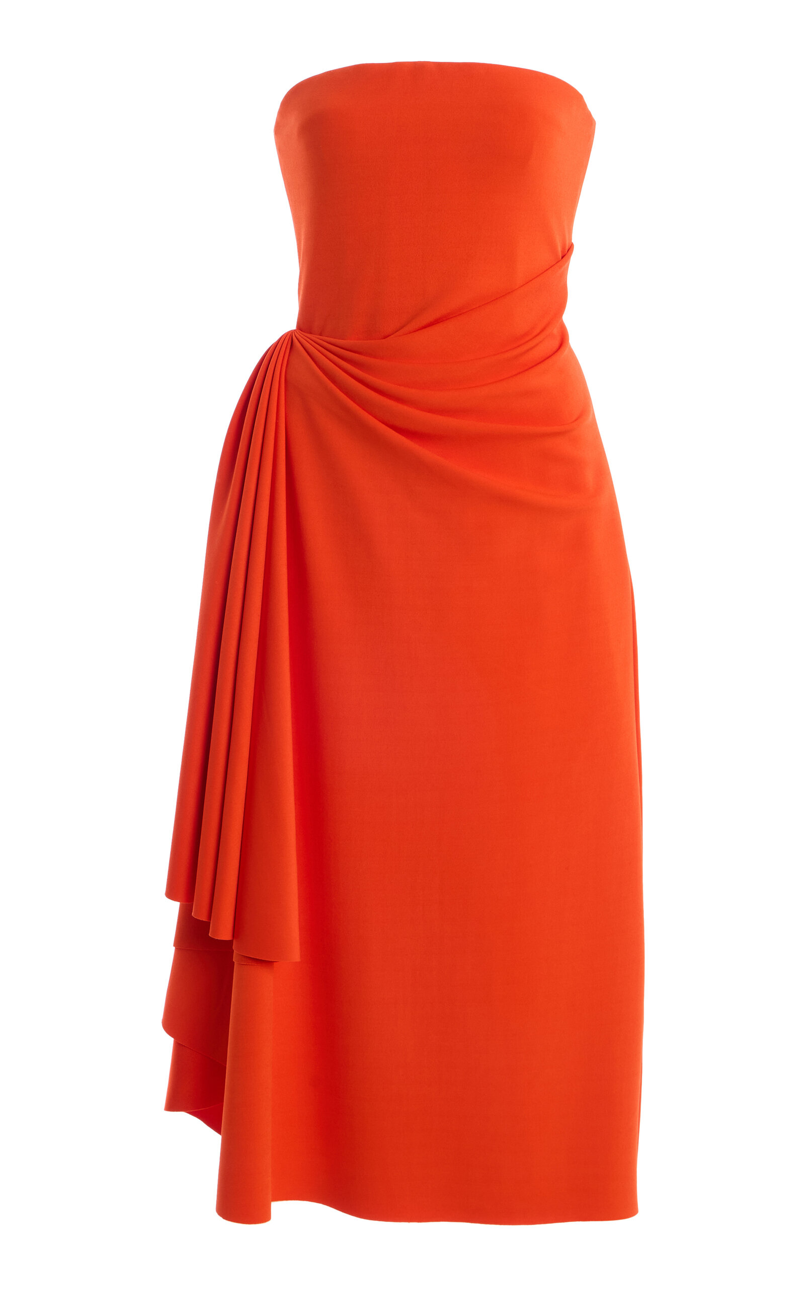 Oscar de la Renta - Draped Midi Cocktail Dress - Red - US 2 - Moda Operandi