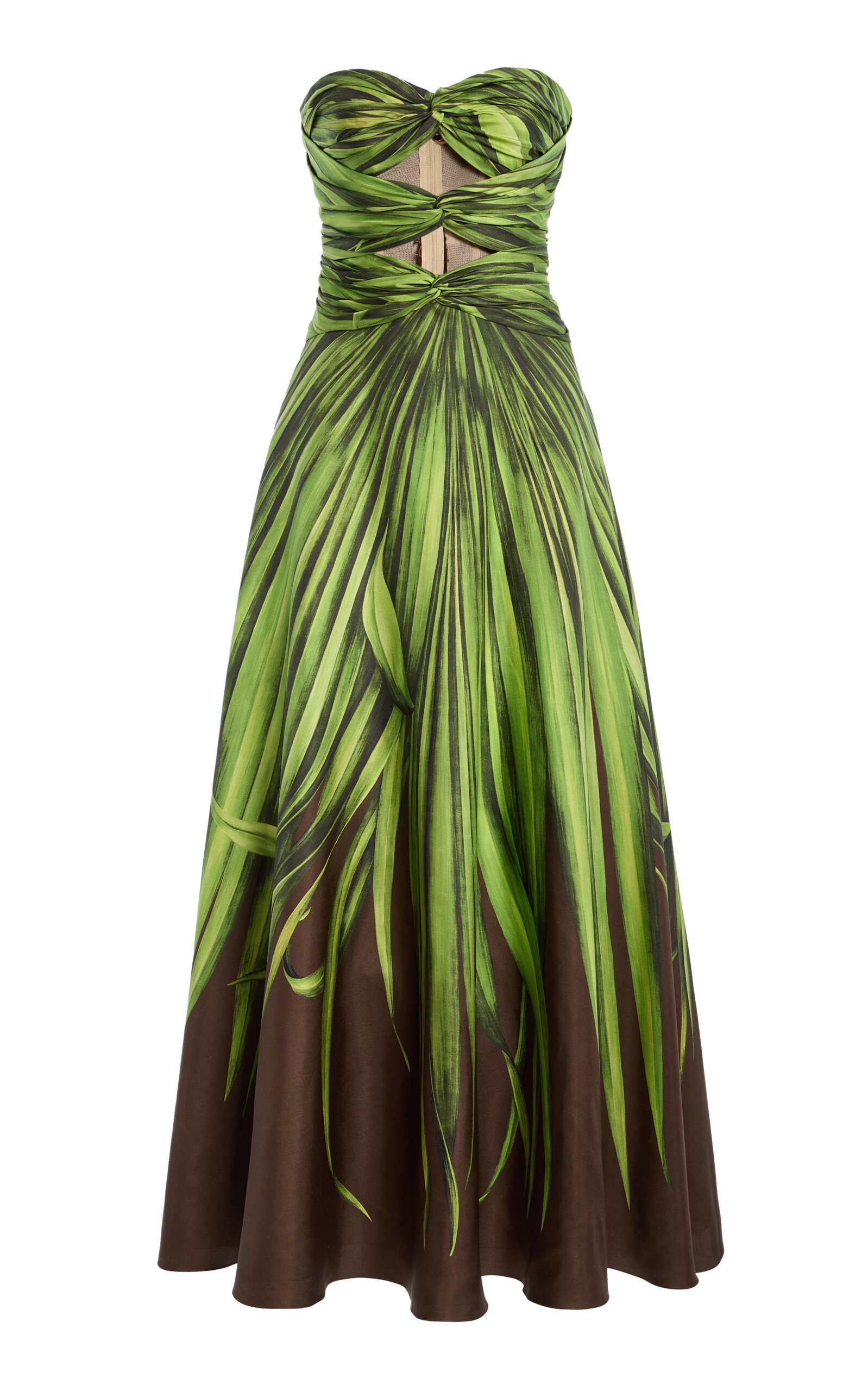 Oscar de la Renta Strapless Cutout Cotton-Silk Maxi Dress