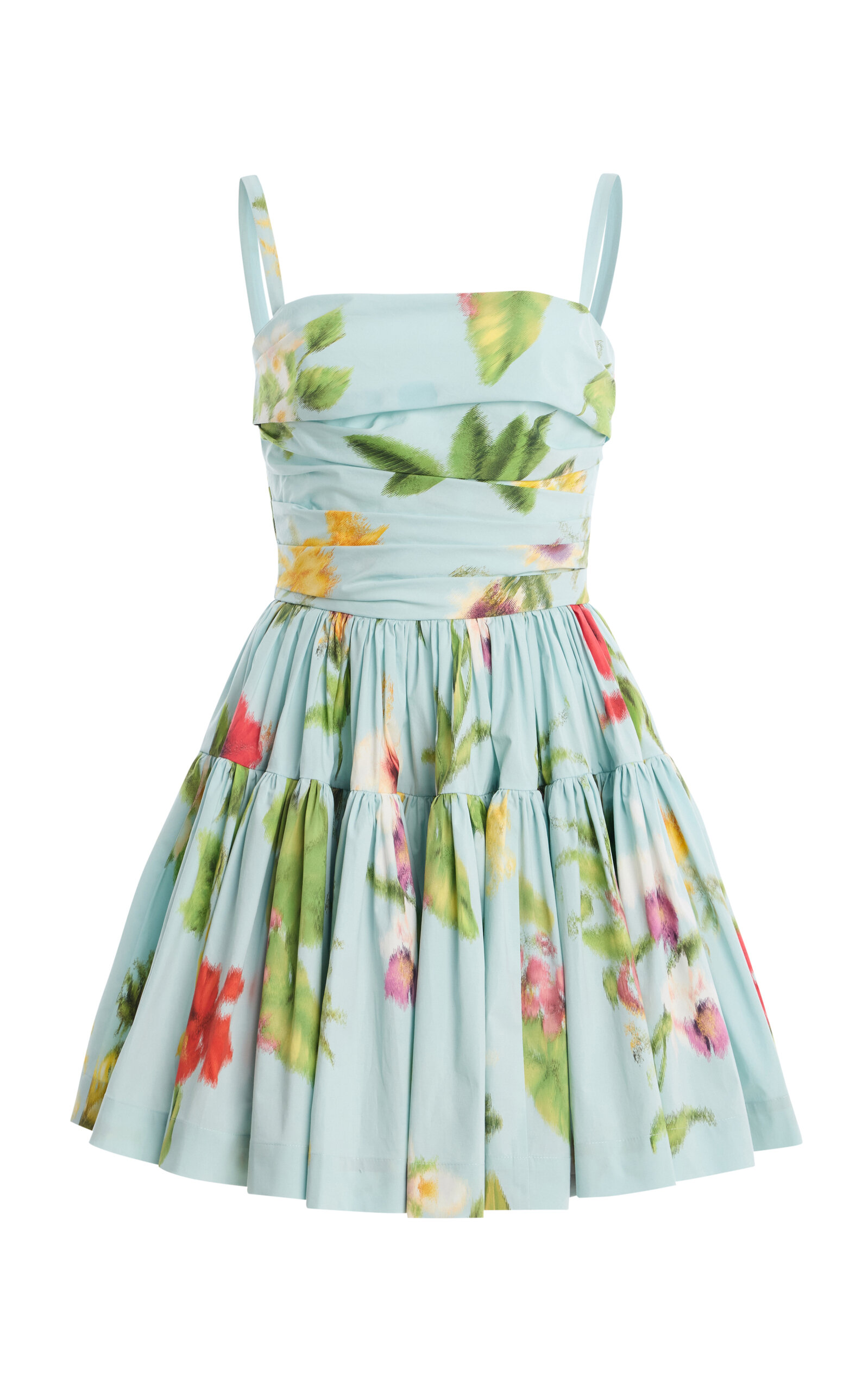 Oscar de la Renta - Floral Stretch Cotton-Poplin Mini Dress - Light Blue - US 2 - Moda Operandi