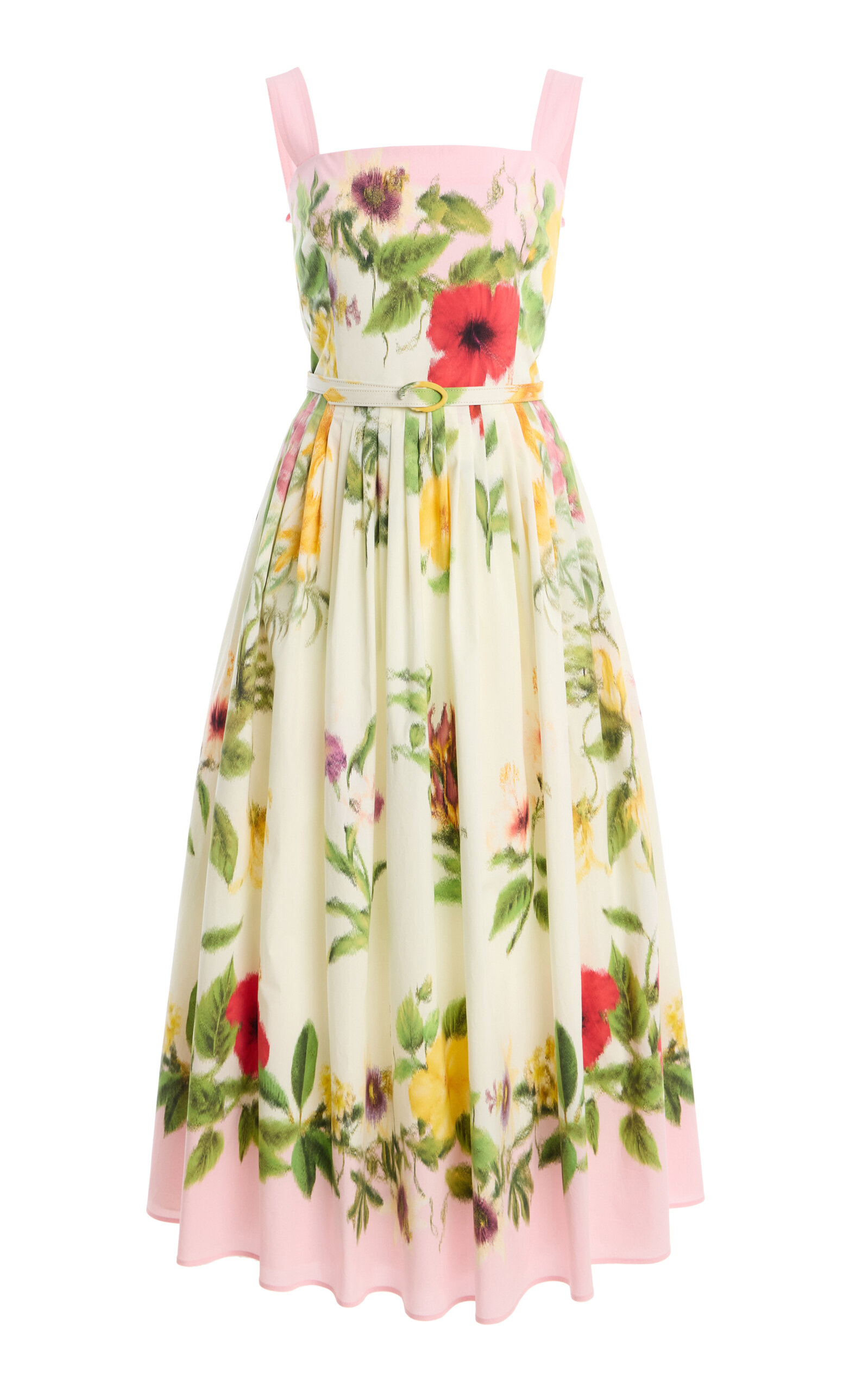 Oscar de la Renta Scarf-Printed Stretch Cotton-Poplin Midi Dress