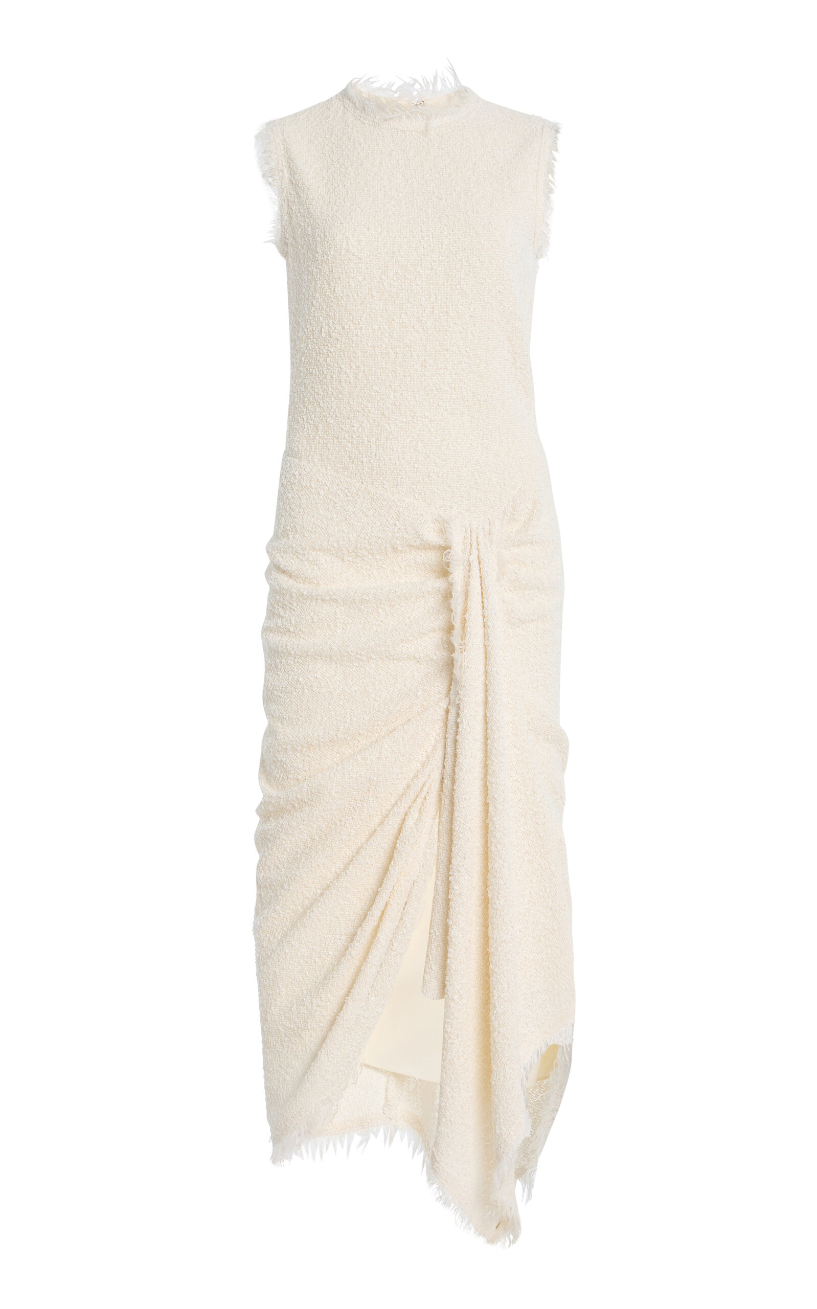 Oscar de la Renta - Draped Bouclé Midi Dress - Ivory - US 4 - Moda Operandi