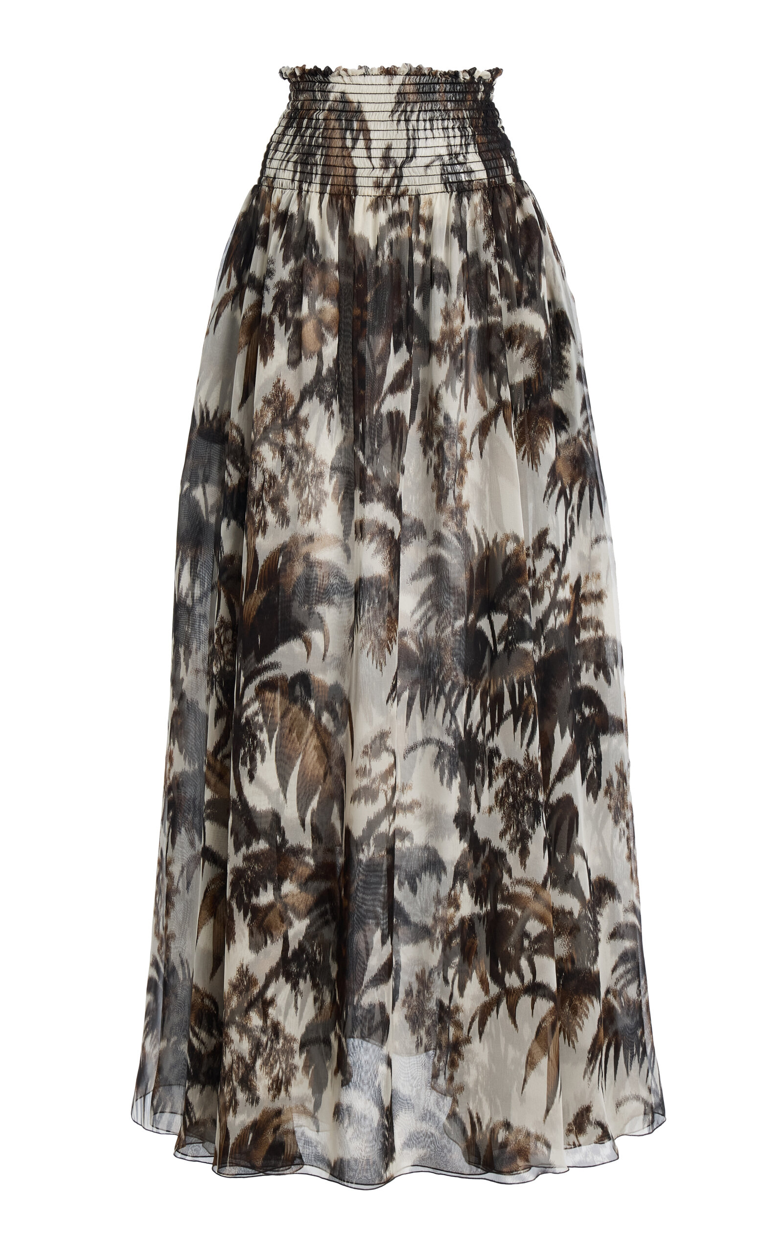 Oscar de la Renta Palm-Printed Silk-Chiffon Maxi Skirt