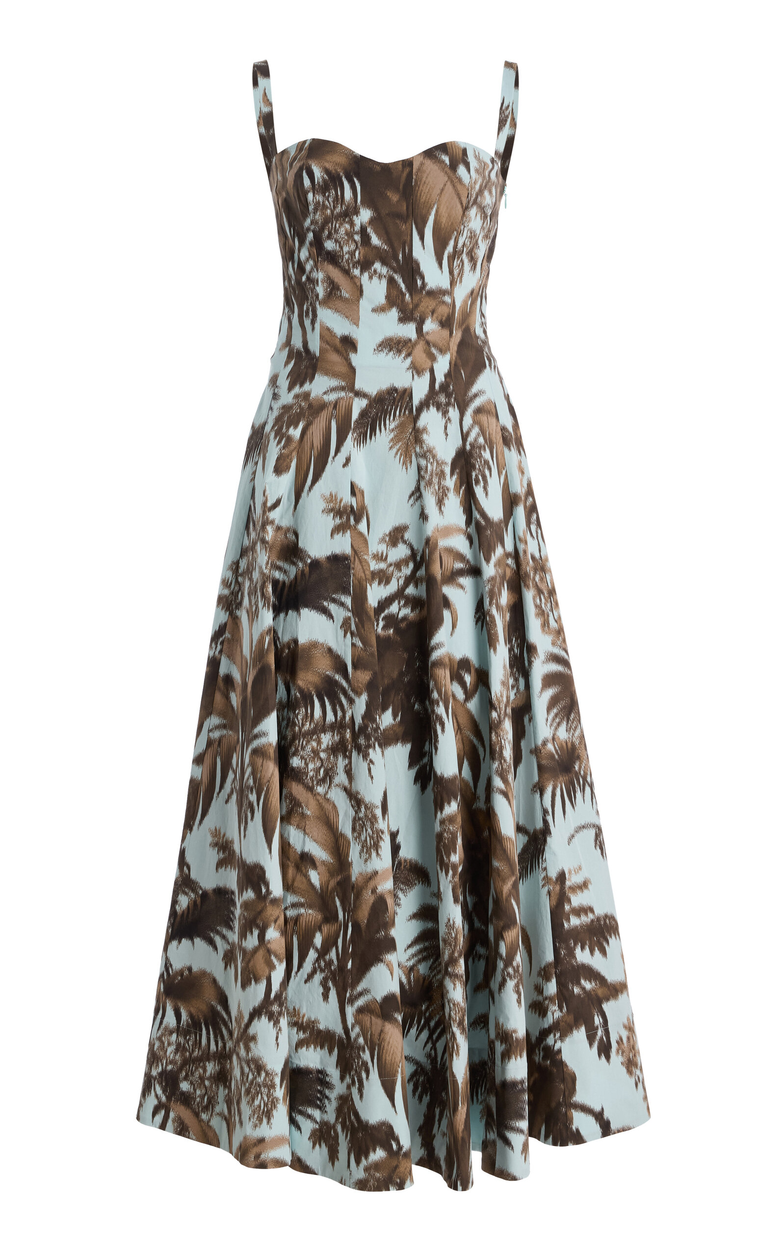 Oscar de la Renta - Palm-Printed Stretch Cotton-Poplin Midi Dress - Brown - US 10 - Moda Operandi