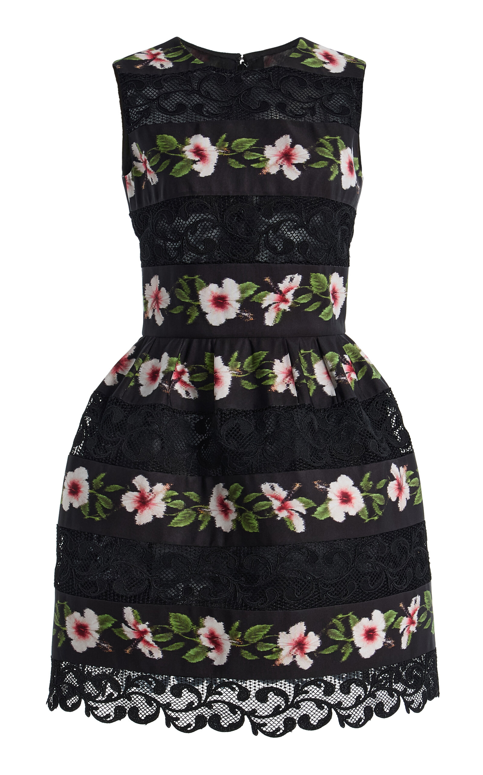 Oscar de la Renta - Hibiscus-Striped Faille Mini Dress - Black - US 6 - Moda Operandi