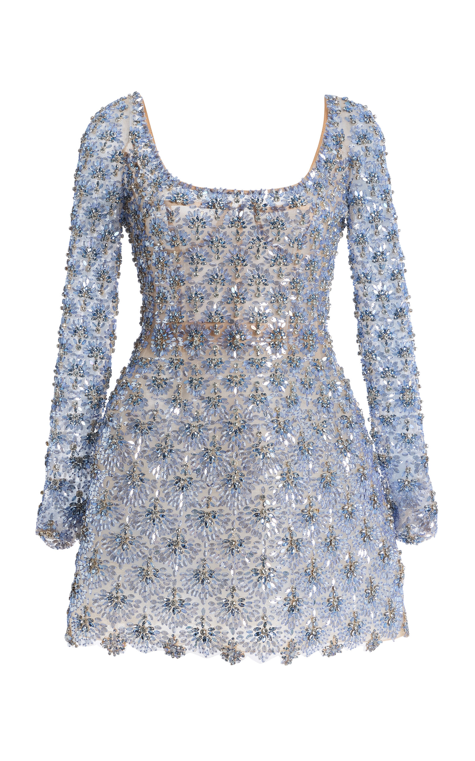 Oscar de la Renta - Embellished Mini Cocktail Dress - Light Grey - US 0 - Moda Operandi