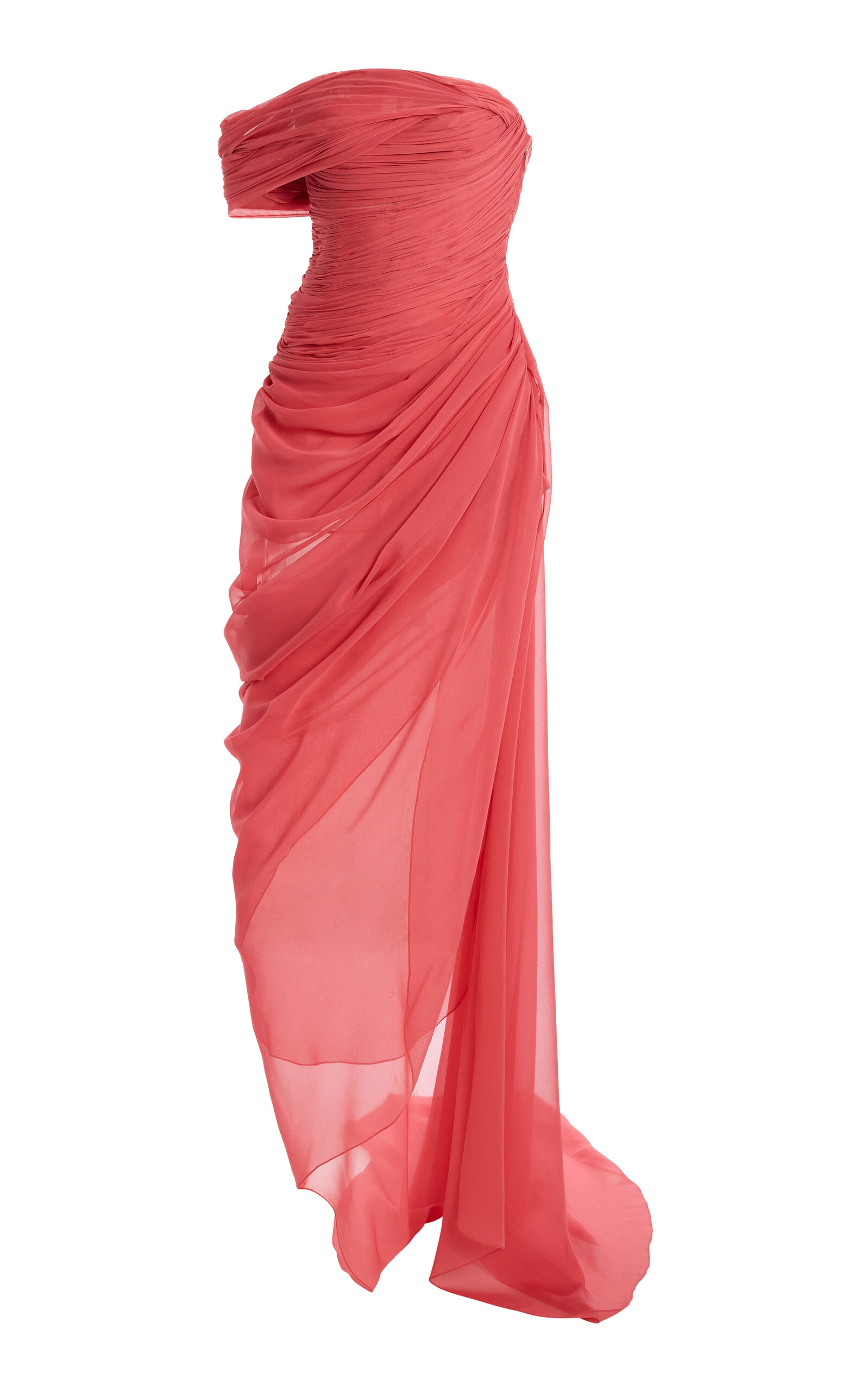 Oscar de la Renta - Draped Silk-Chiffon Gown - Pink - US 2 - Moda Operandi