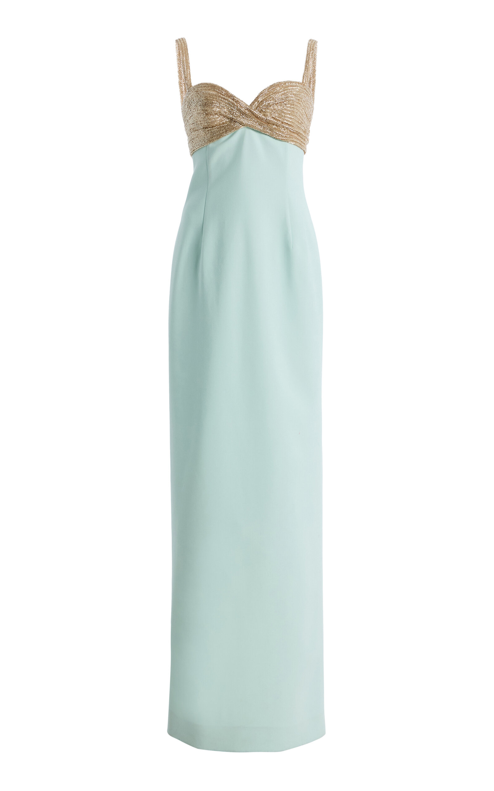 Oscar de la Renta - Bugle-Embroidered Wool-Blend Gown - Light Blue - US 8 - Moda Operandi