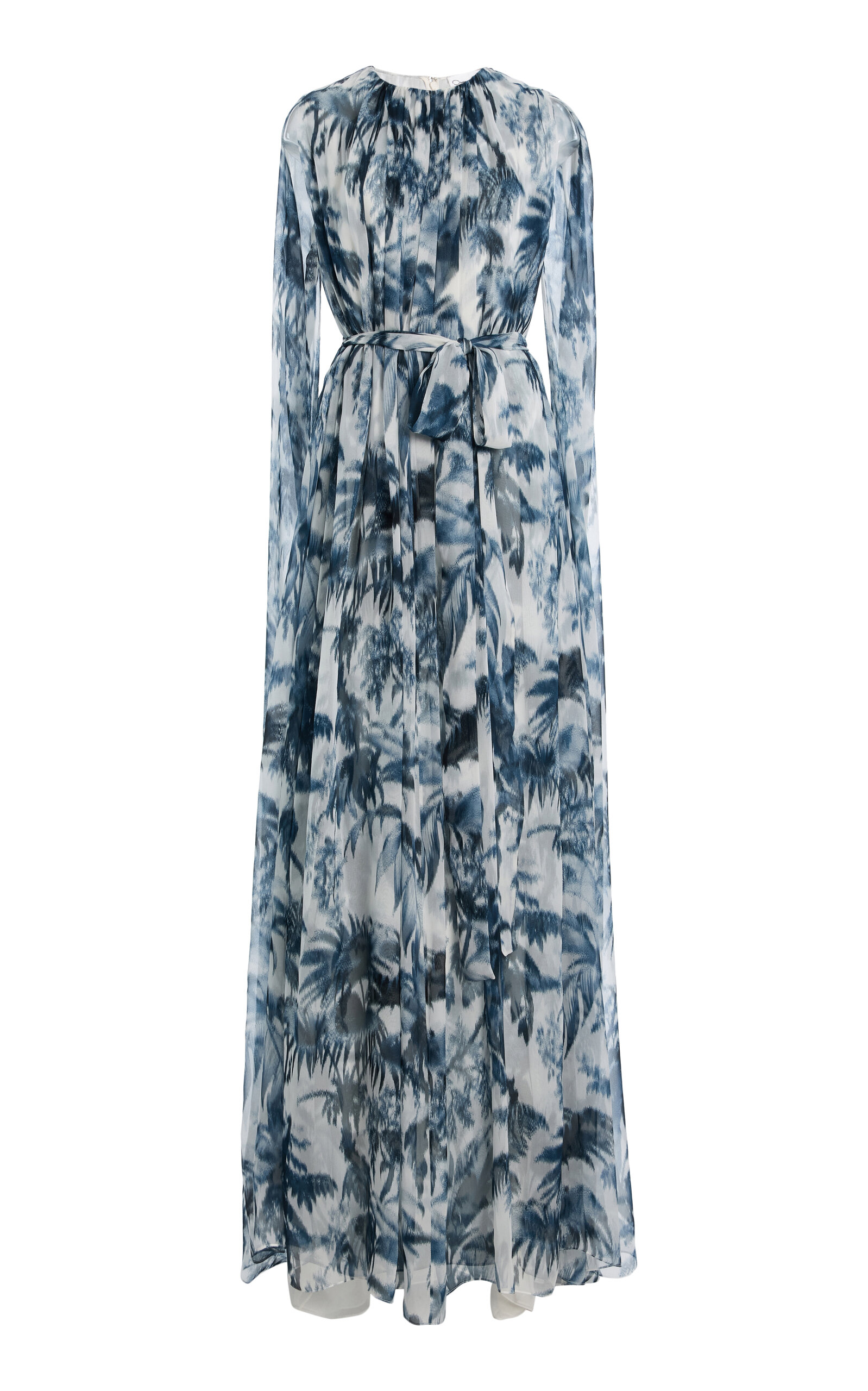Oscar de la Renta Palm-Printed Silk Gown