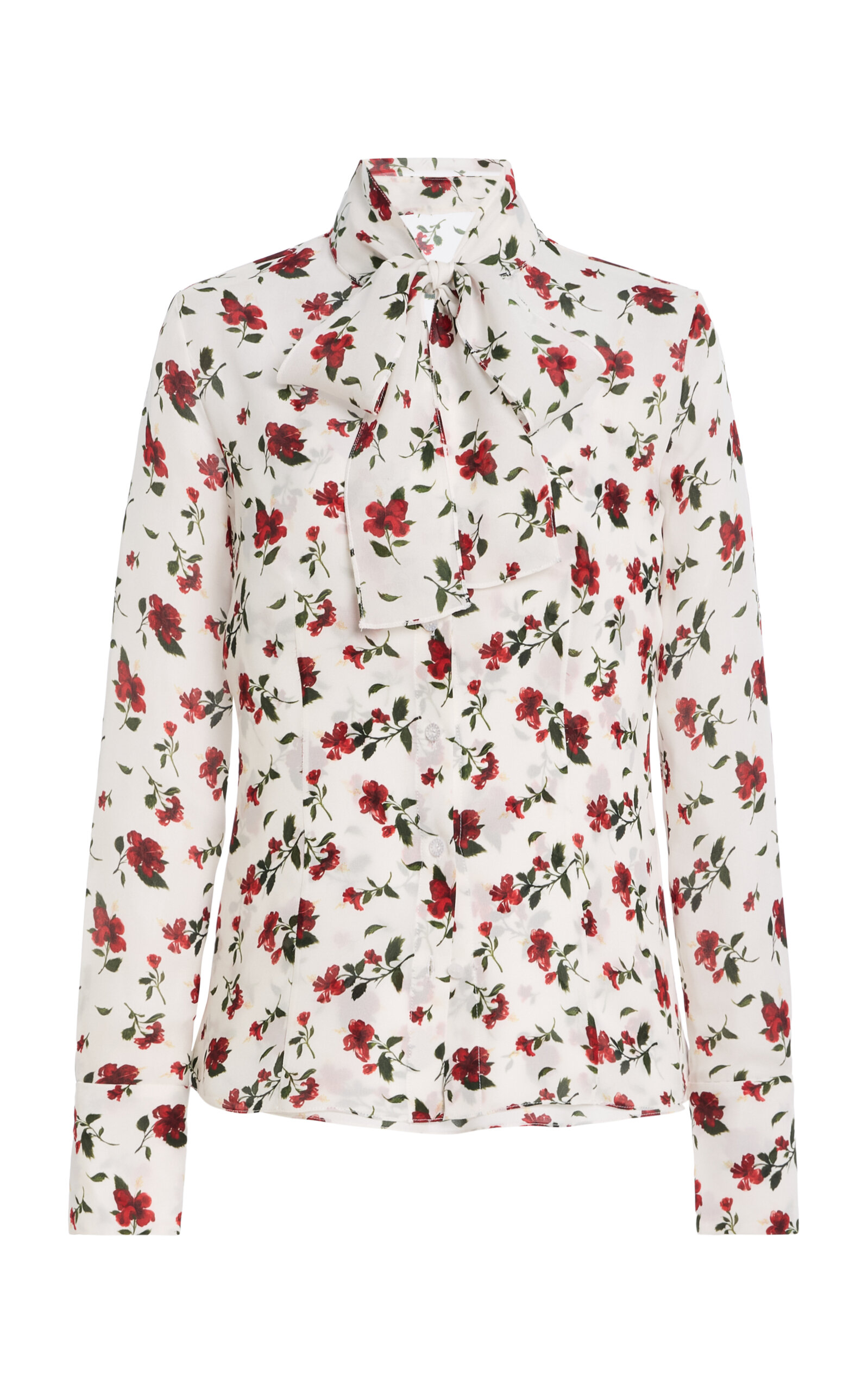 Oscar de la Renta Hibiscus-Printed Silk Blouse