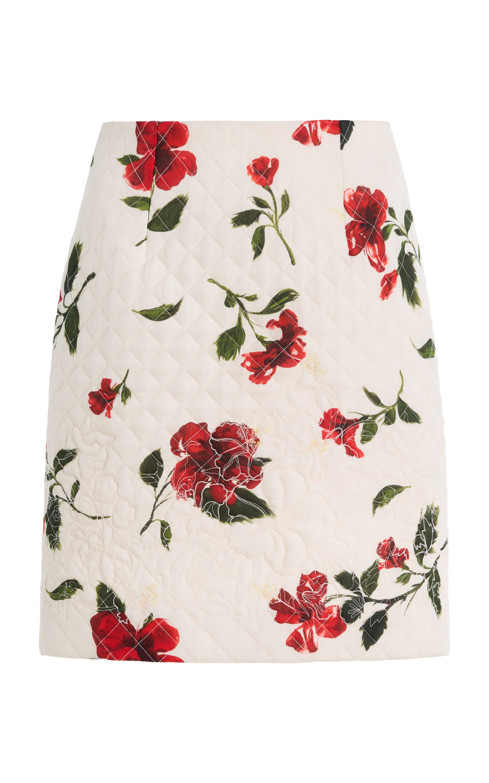 Oscar de la Renta Hibiscus-Printed Quilted Silk-Georgette Mini Skirt