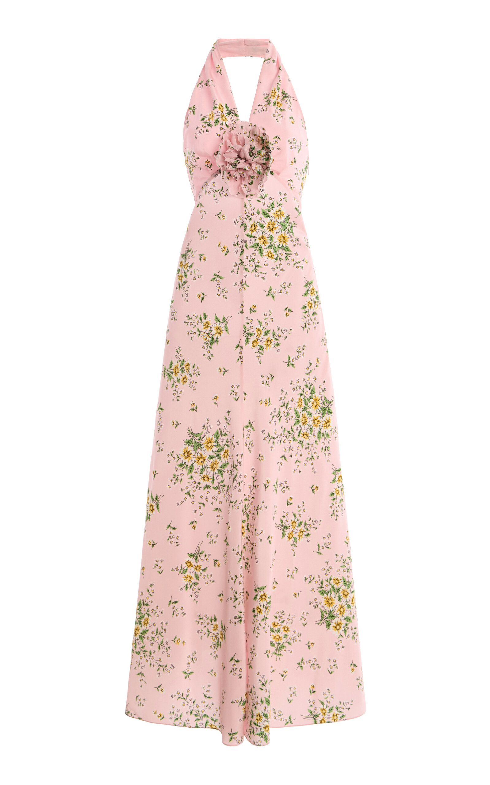 Rodarte Floral Silk Crepe Halter Dress