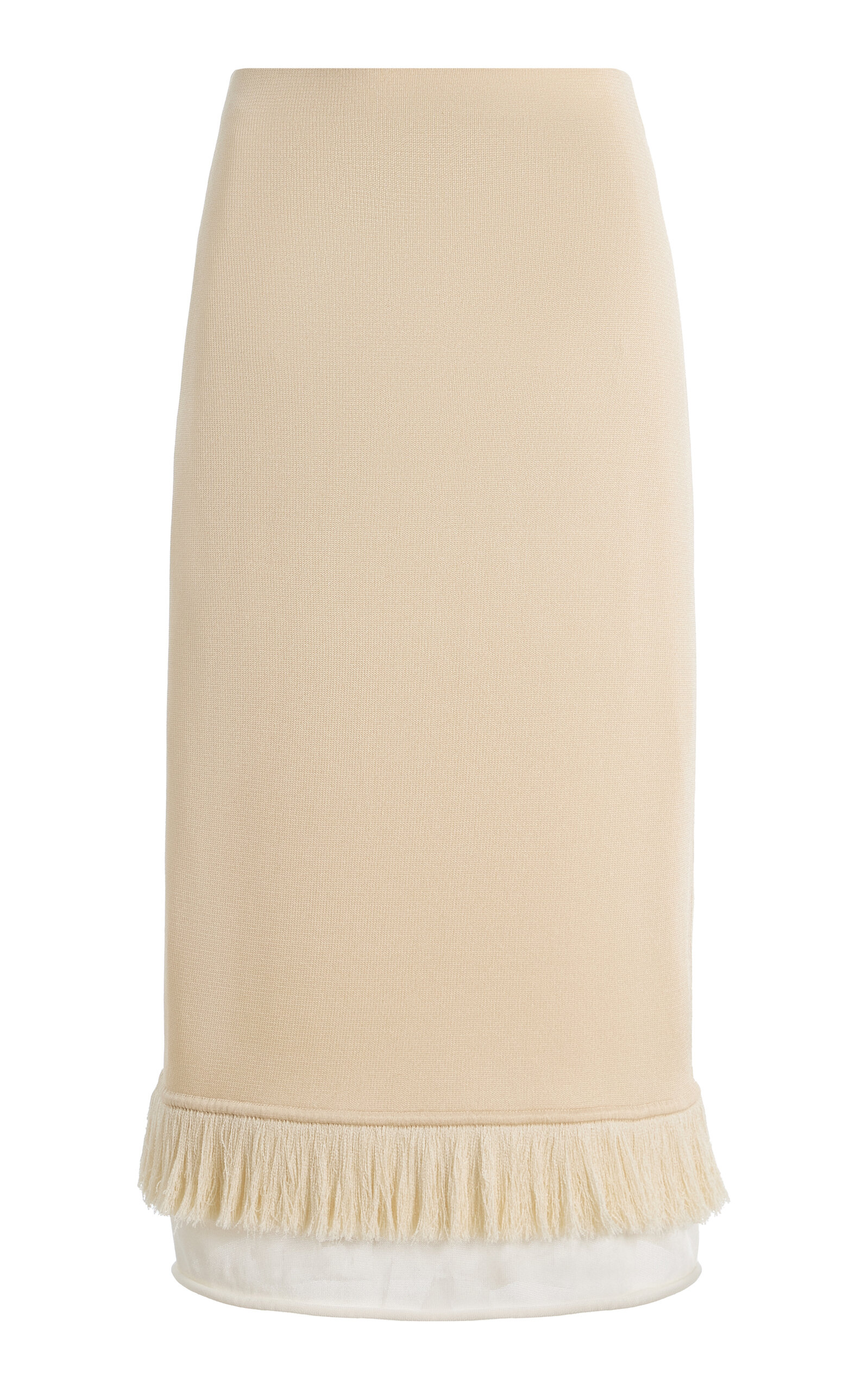 Bottega Veneta Fringed Silk Midi Skirt In Grey