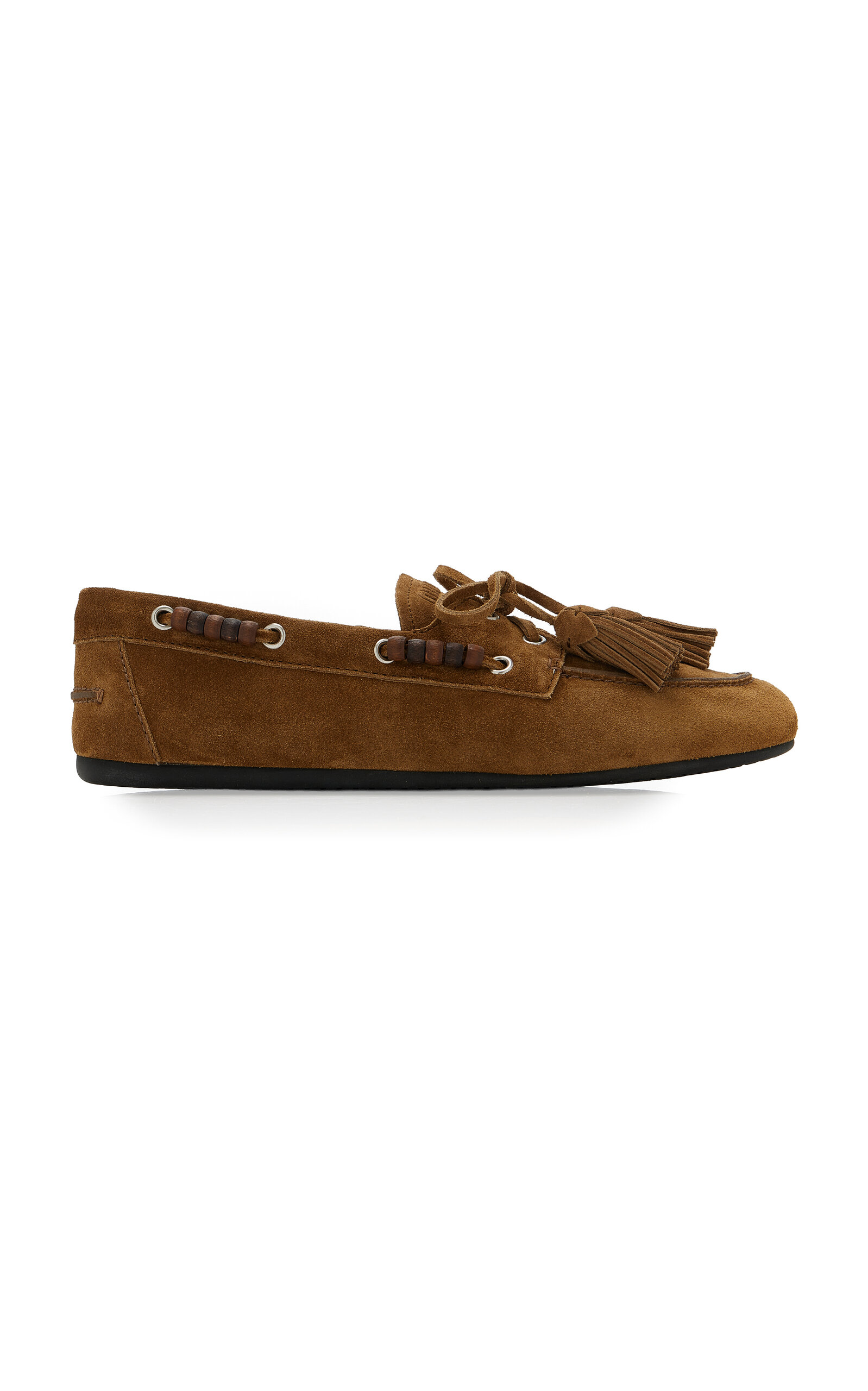 Miu Miu Beaded Suede Moccasins In Brown