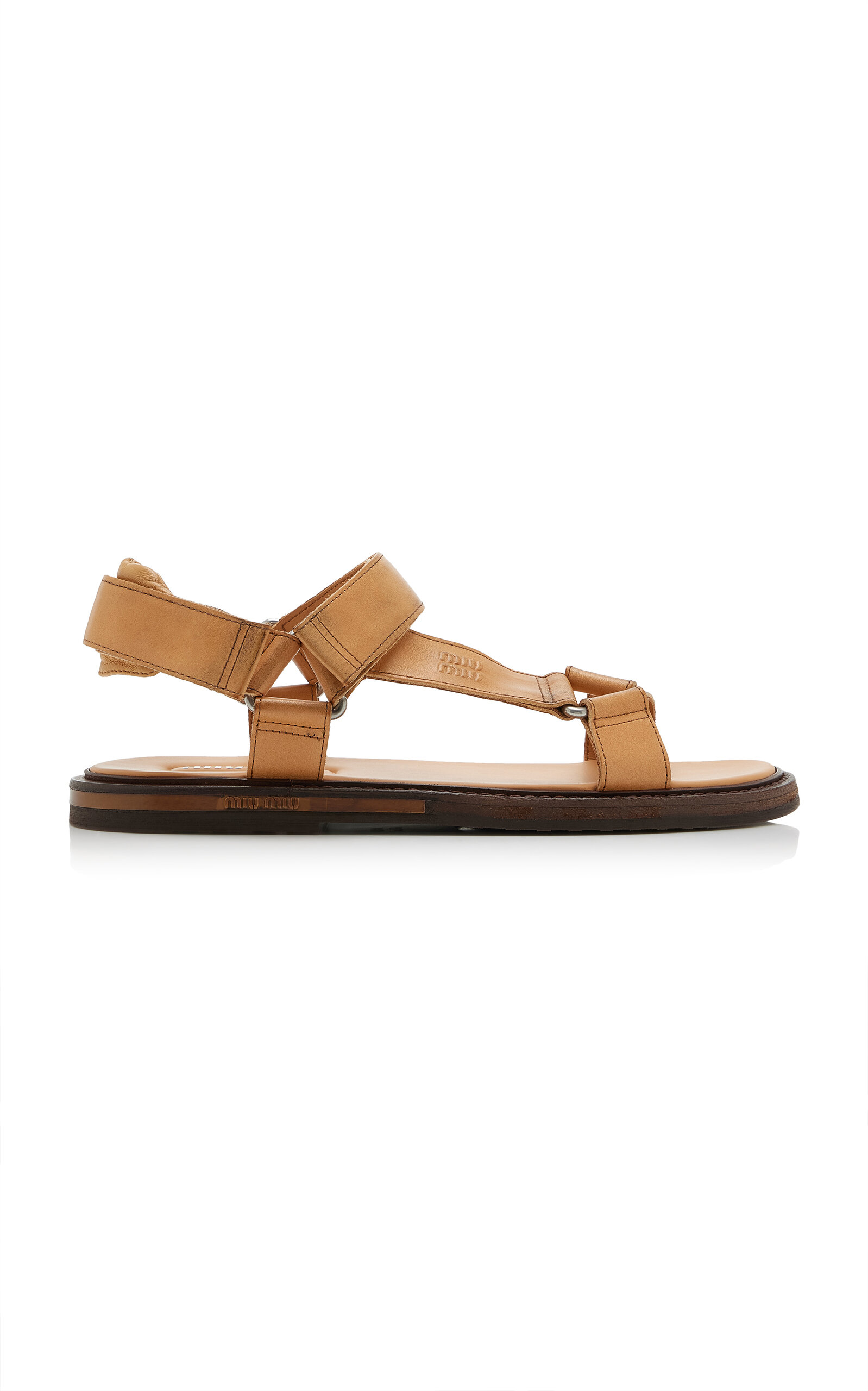 Miu Miu - Slingback Leather Sandals - Brown - IT 39.5 - Moda Operandi