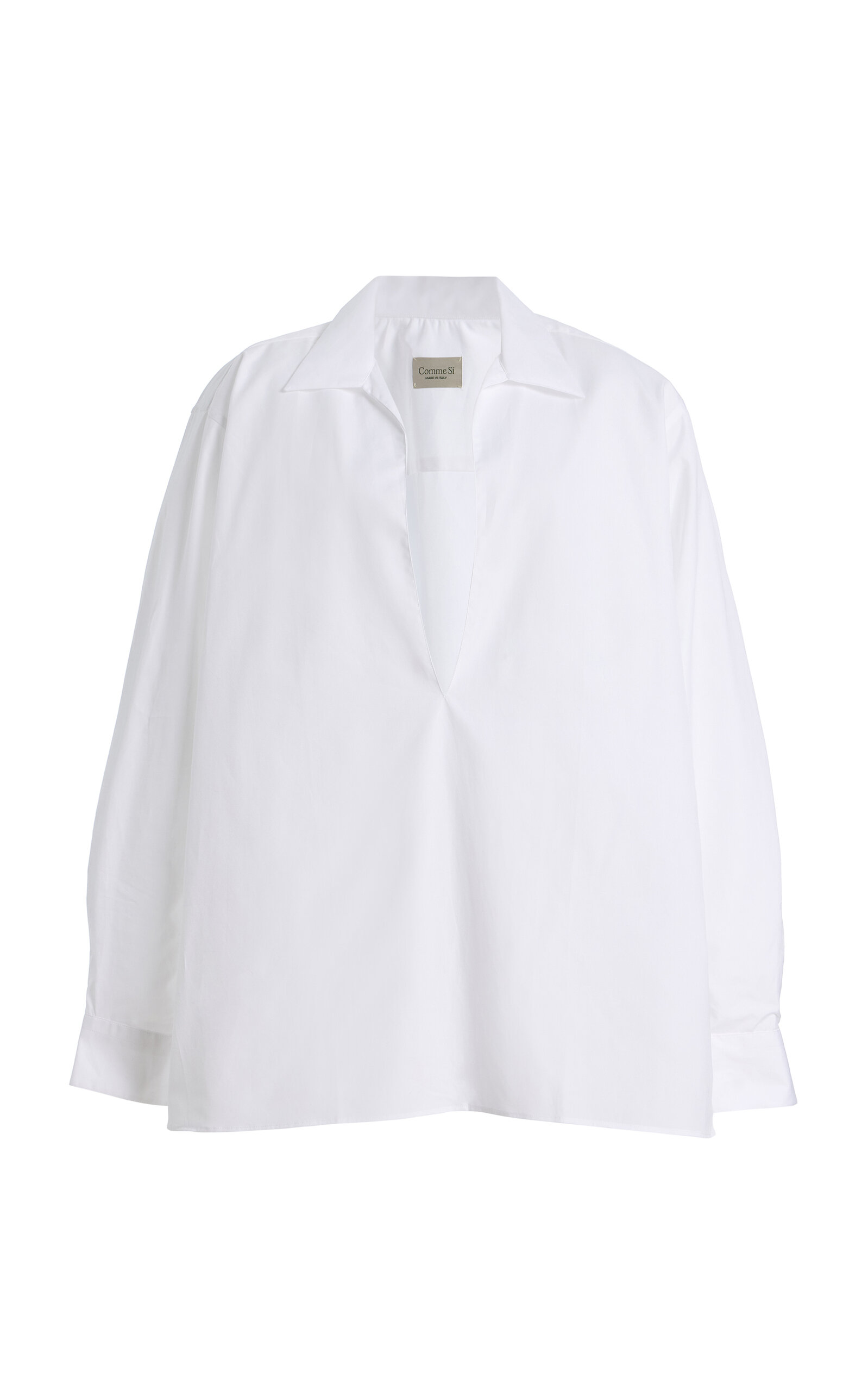 Comme Si Deep V-Neck Cotton-Poplin Shirt