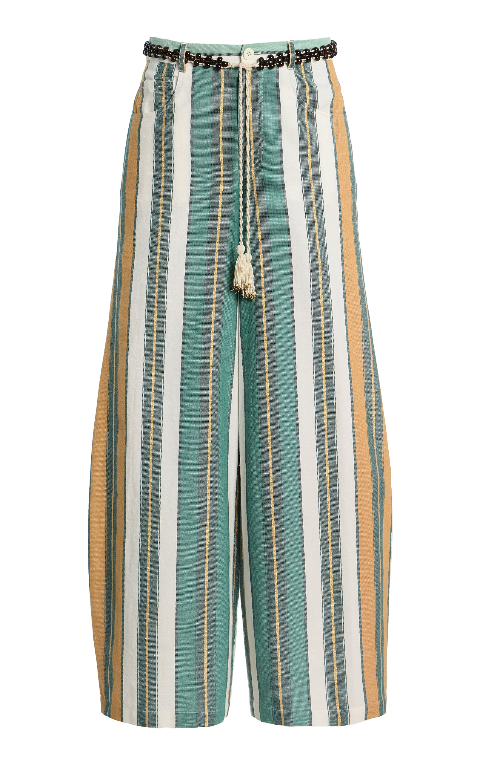 Ilio Nema Odin Striped Cotton-blend Wide-leg Pants In Green