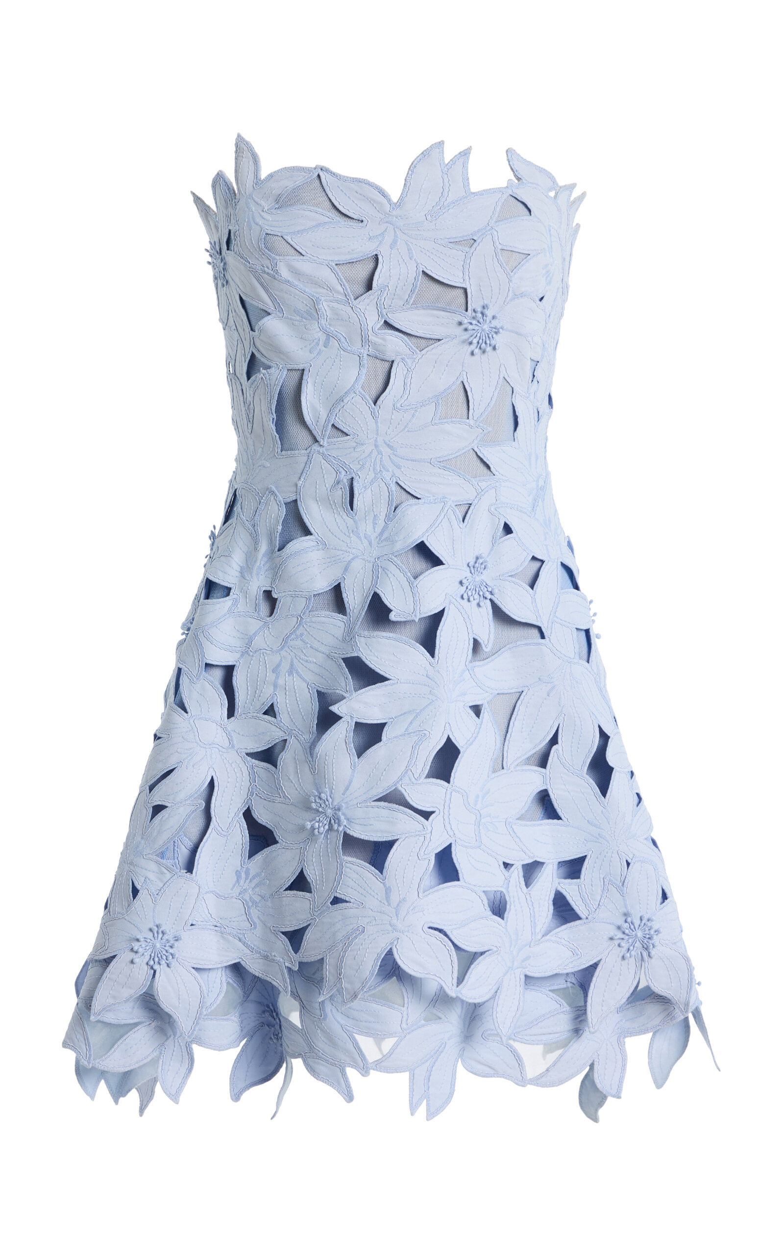 Simkhai Miri Bustier Embroidered Crepe Mini Dress In Blue