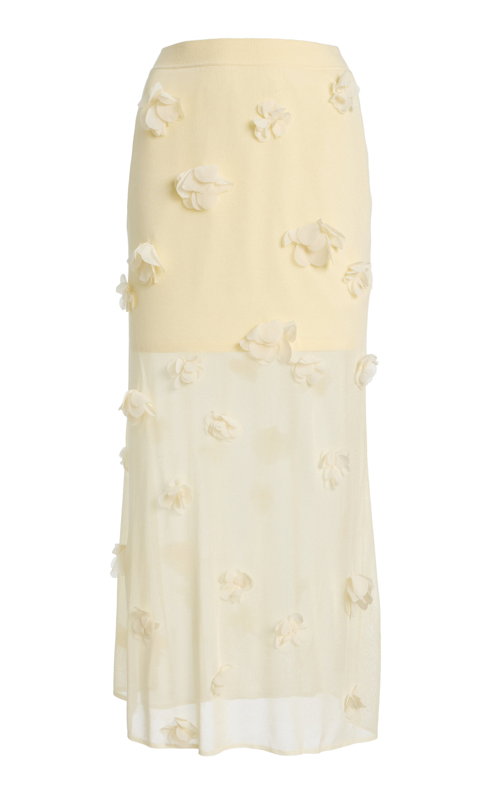 Simkhai Cora Floral Applique Mesh Midi Skirt In Yellow