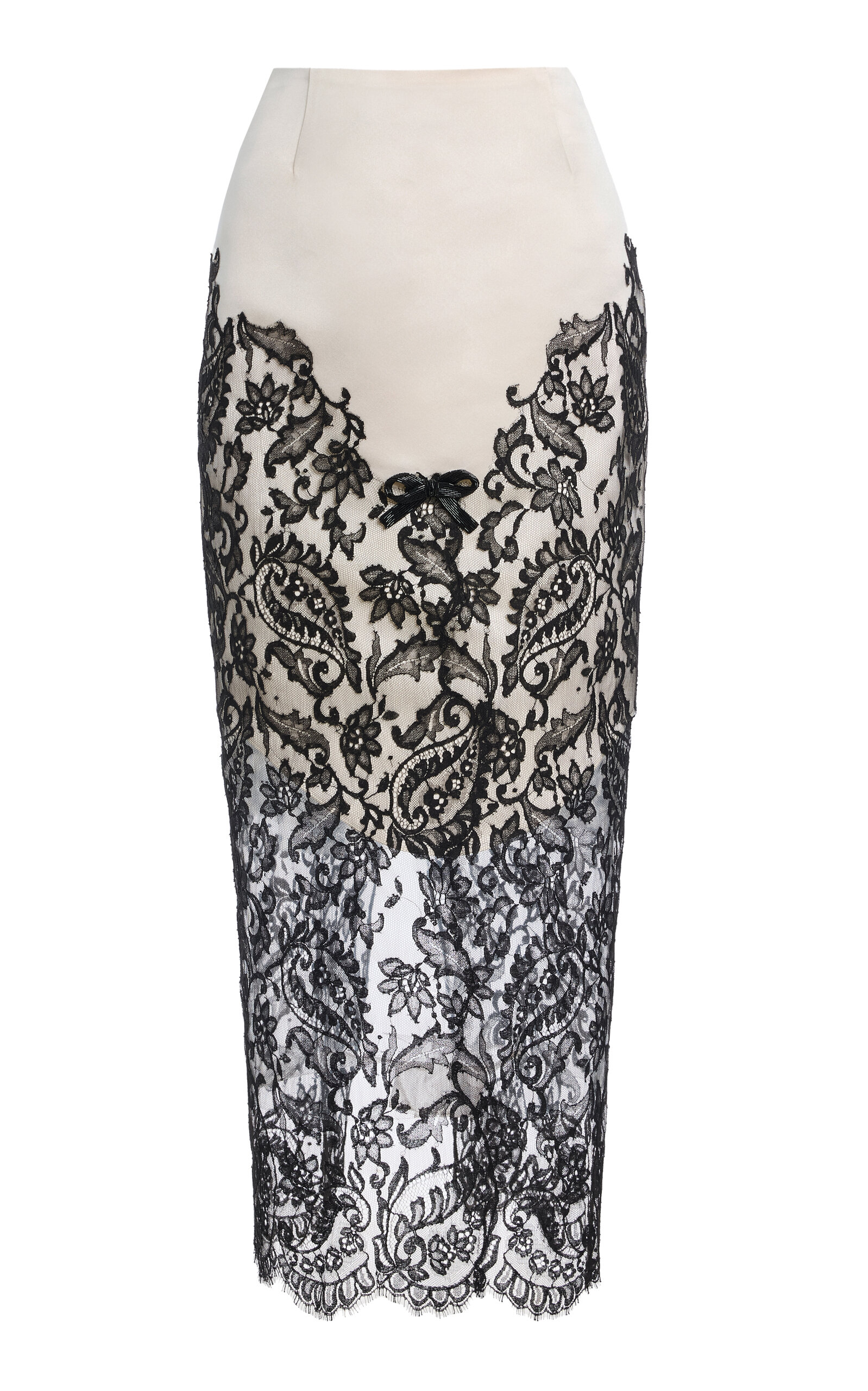 Wiederhoeft Exclusive Beaded Lace-detailed Silk-satin Midi Skirt In Ivory