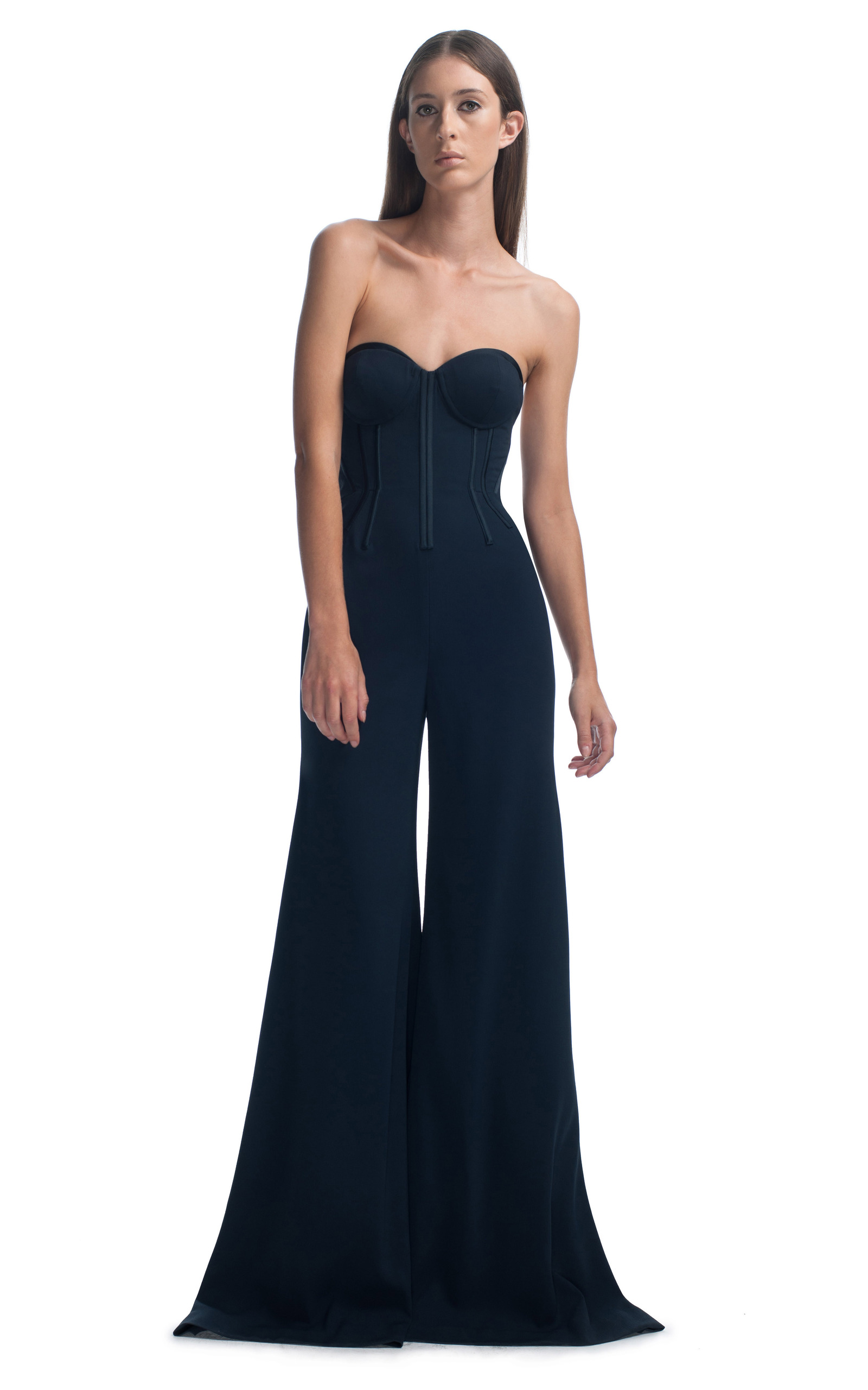 black strapless wide leg jumpsuit