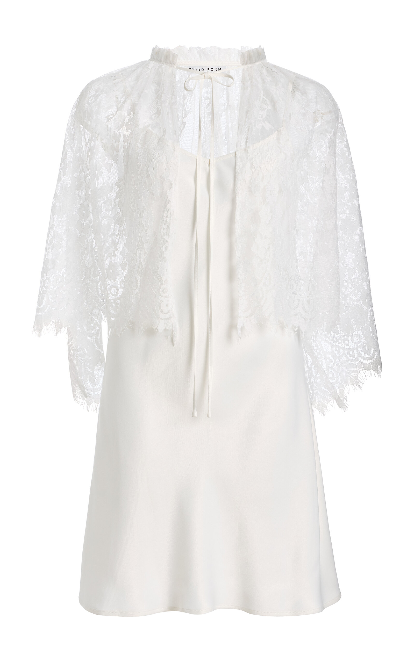 Third Form Exclusive Charmed Lace Cape And Mini Satin Slip Dress In White