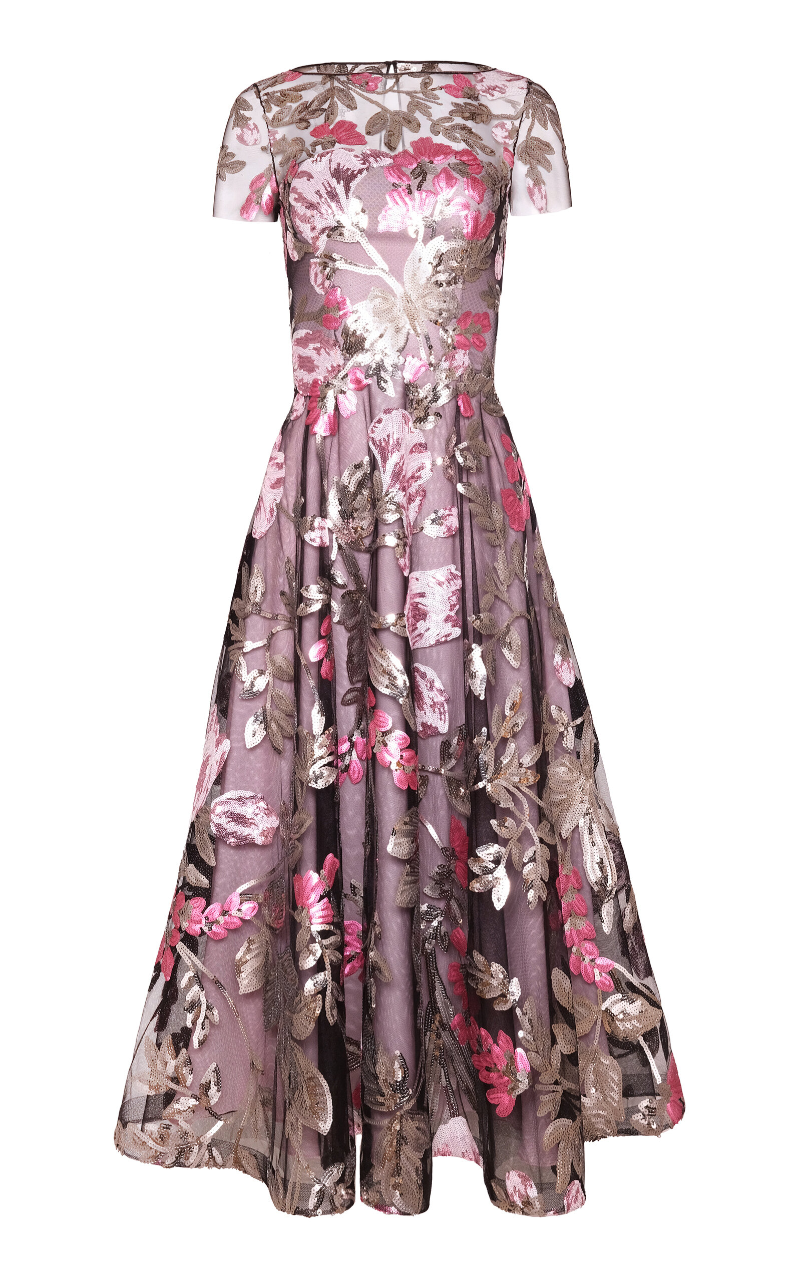 Naeem Khan Sequin Floral Midi Dress