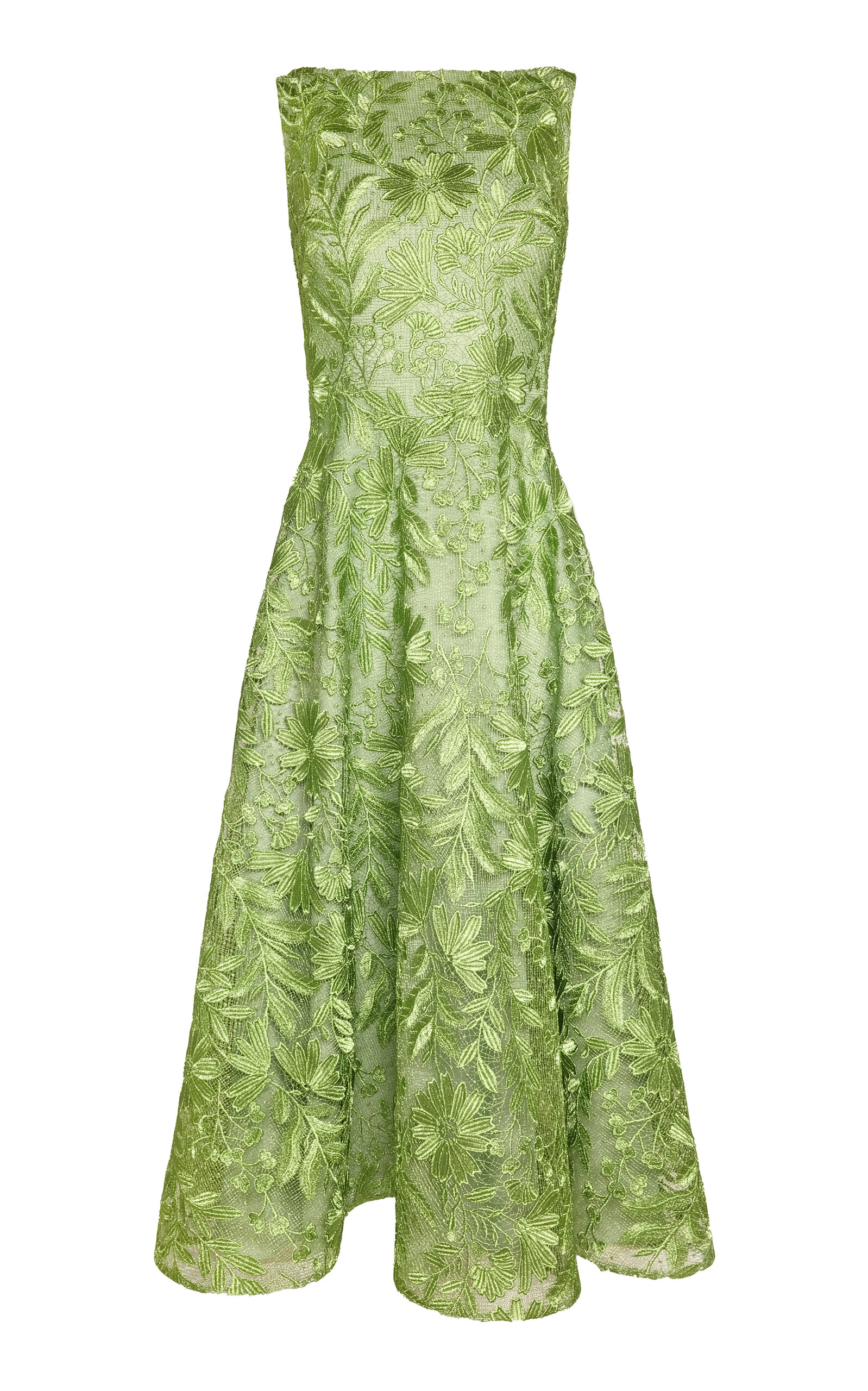 Naeem Khan Metallic Lace Boatneck Sleeveless Midi Dress