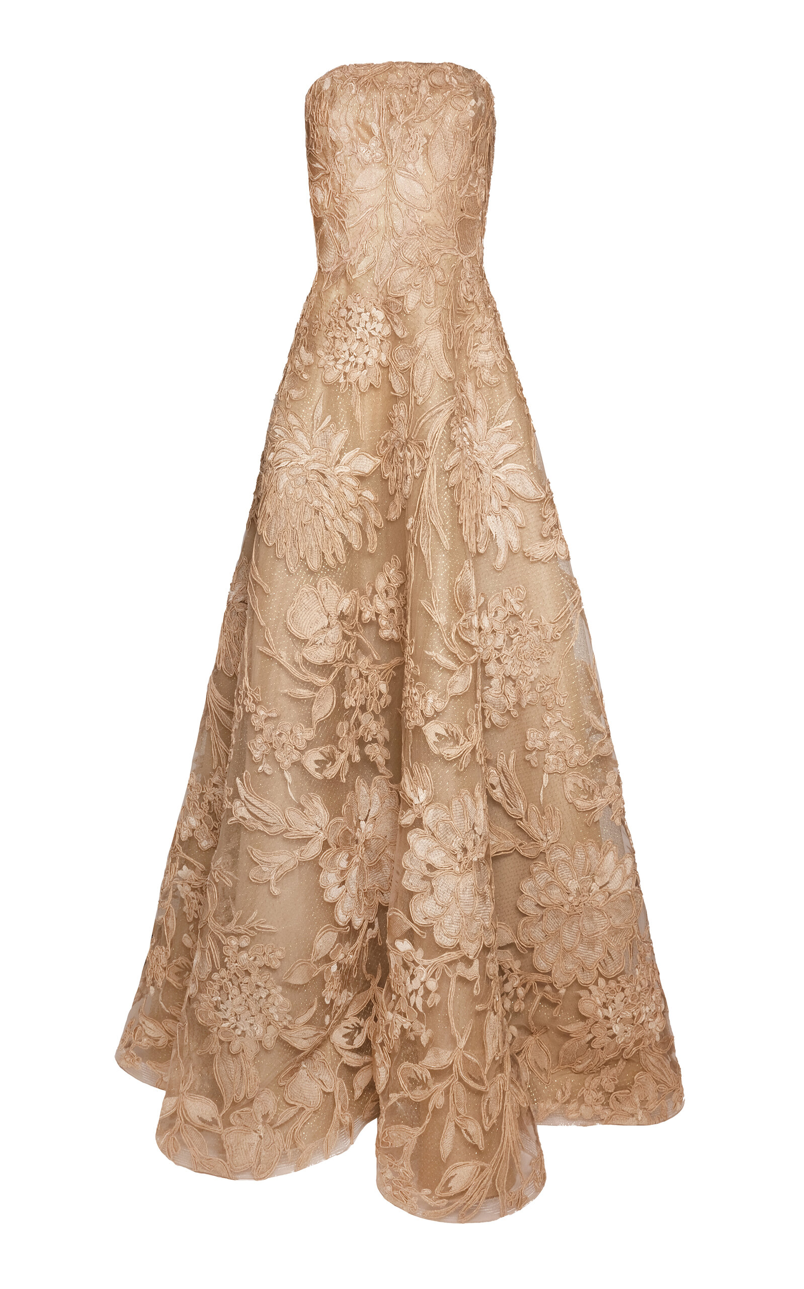 Naeem Khan Floral Raffia Strapless Gown