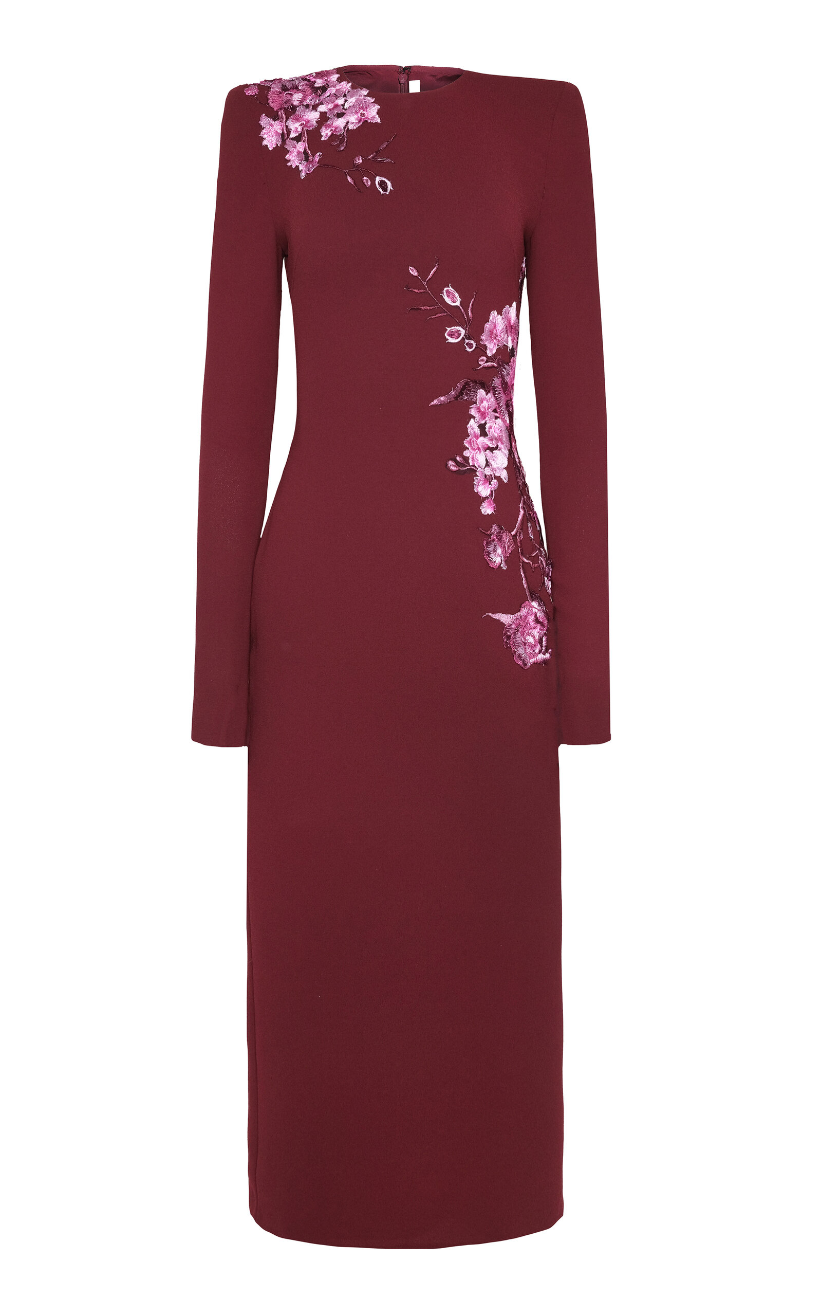 Naeem Khan Crepe Floral Applique Long Sleeve Cocktail Dress