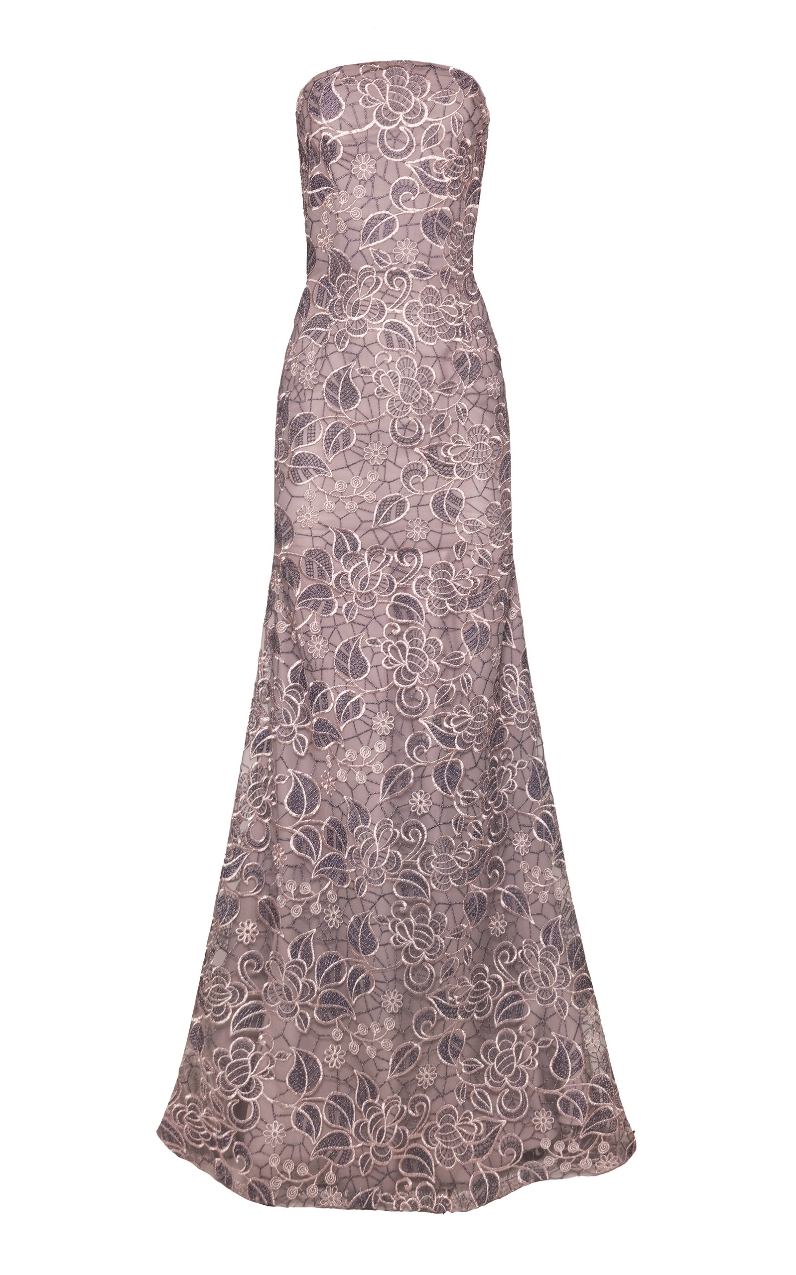 Naeem Khan Metallic Lace Strapless Fit-And-Flare Gown