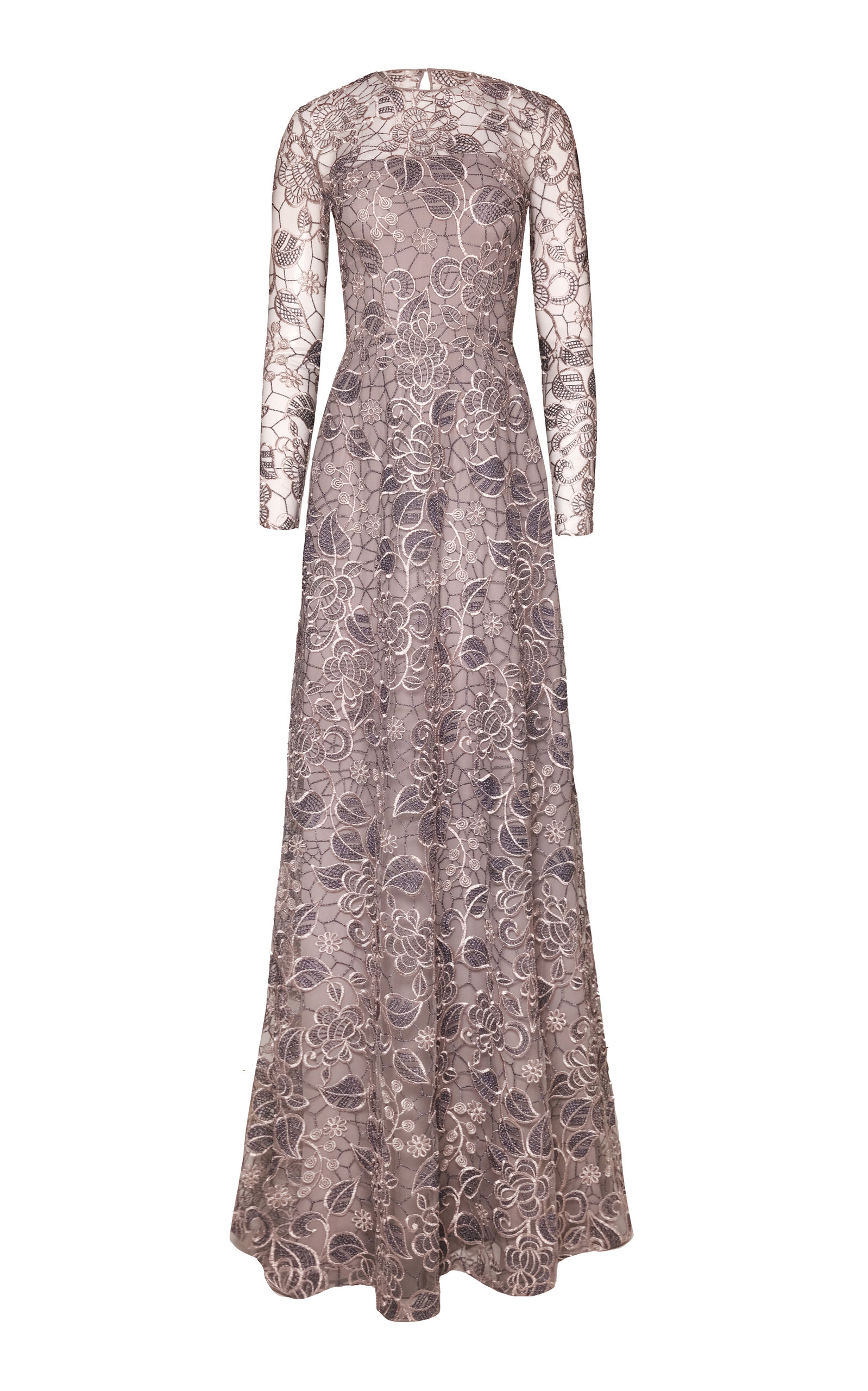 Naeem Khan Metallic Lace Long Sleeve Gown